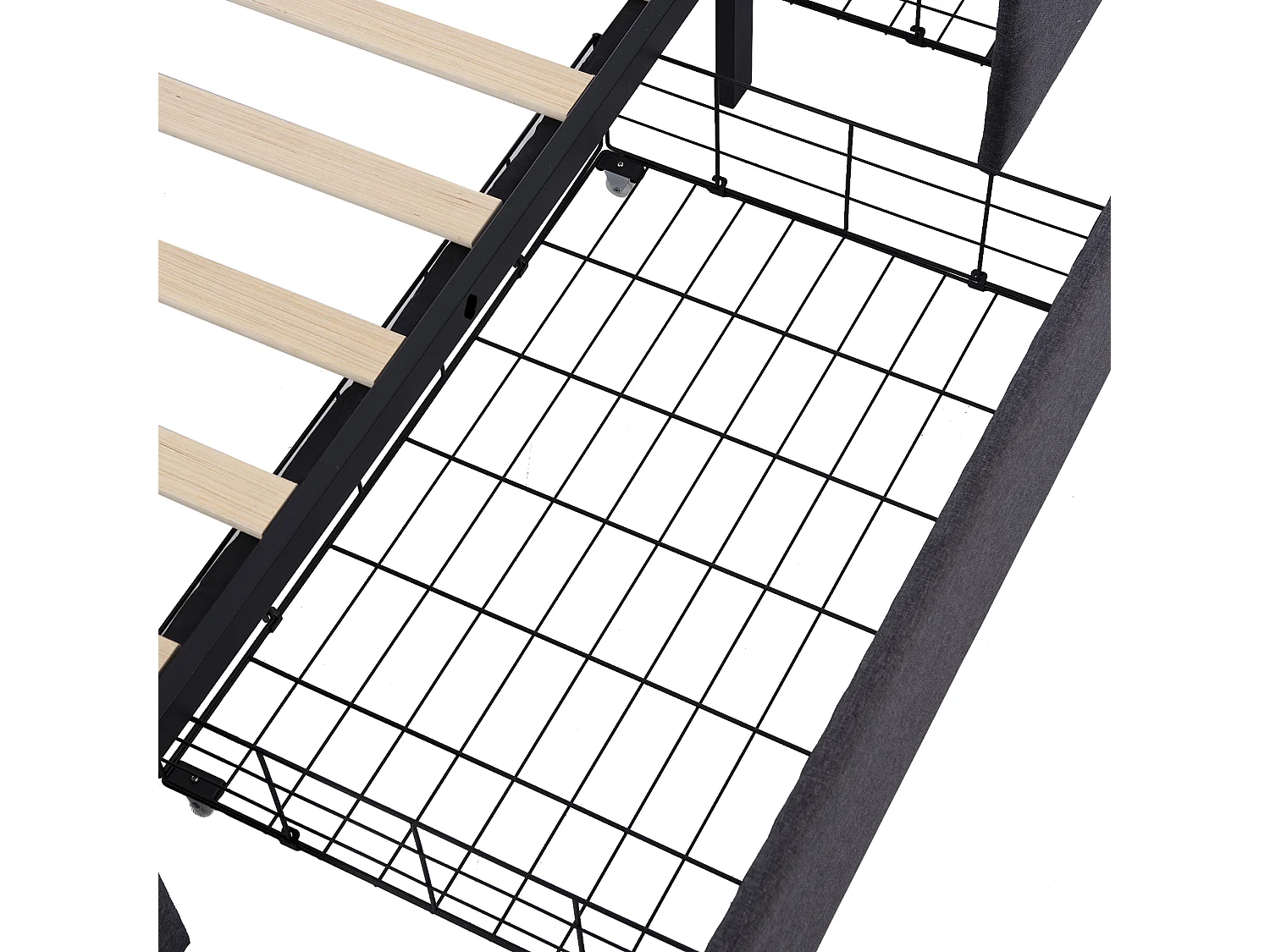 Kinderbed 90x200 cm - Tienerbed met 2 lades en verstelbaar hoofdeinde - LED-verlichting - grijs linnen