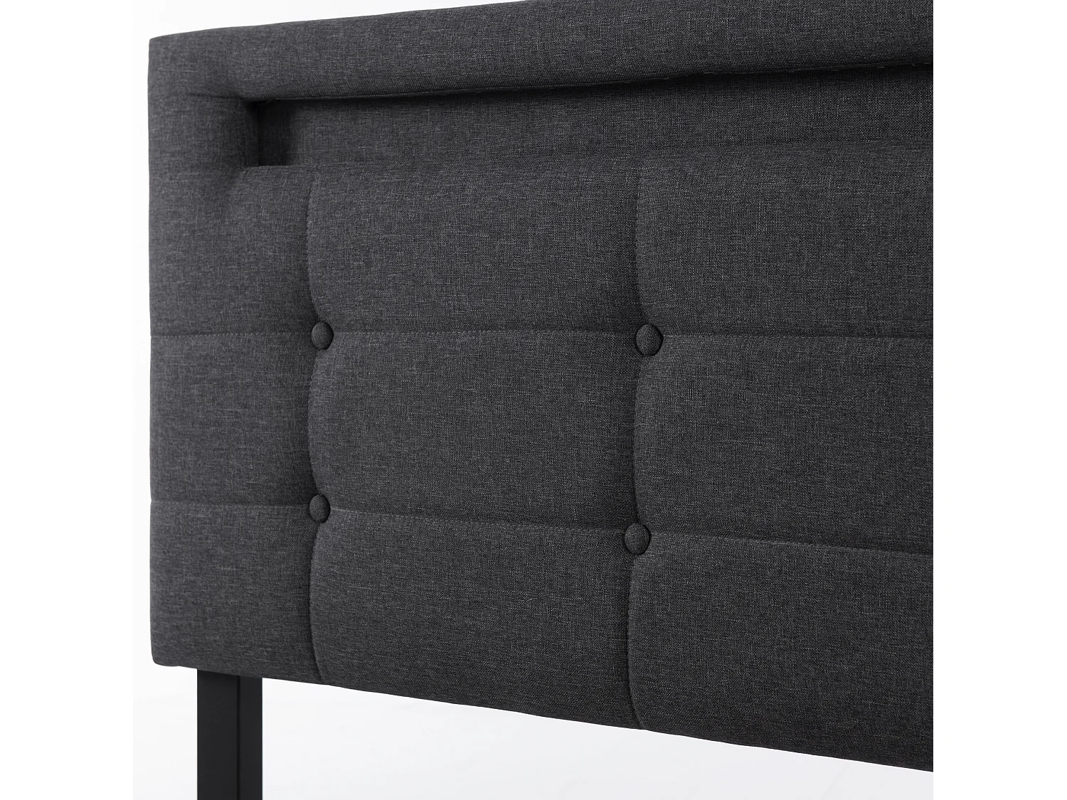 Cama tapizada 140x200 cm - Cama adulto con 4 cajones y cabecero regulable - Iluminación LED - Lino gris