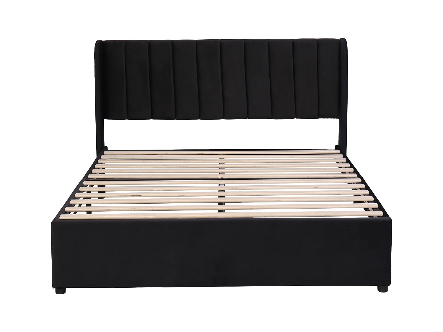 Letto imbottito 140x200 cm - Letto per adulti con 2 cassetti e rete a doghe - velluto nero - senza materasso