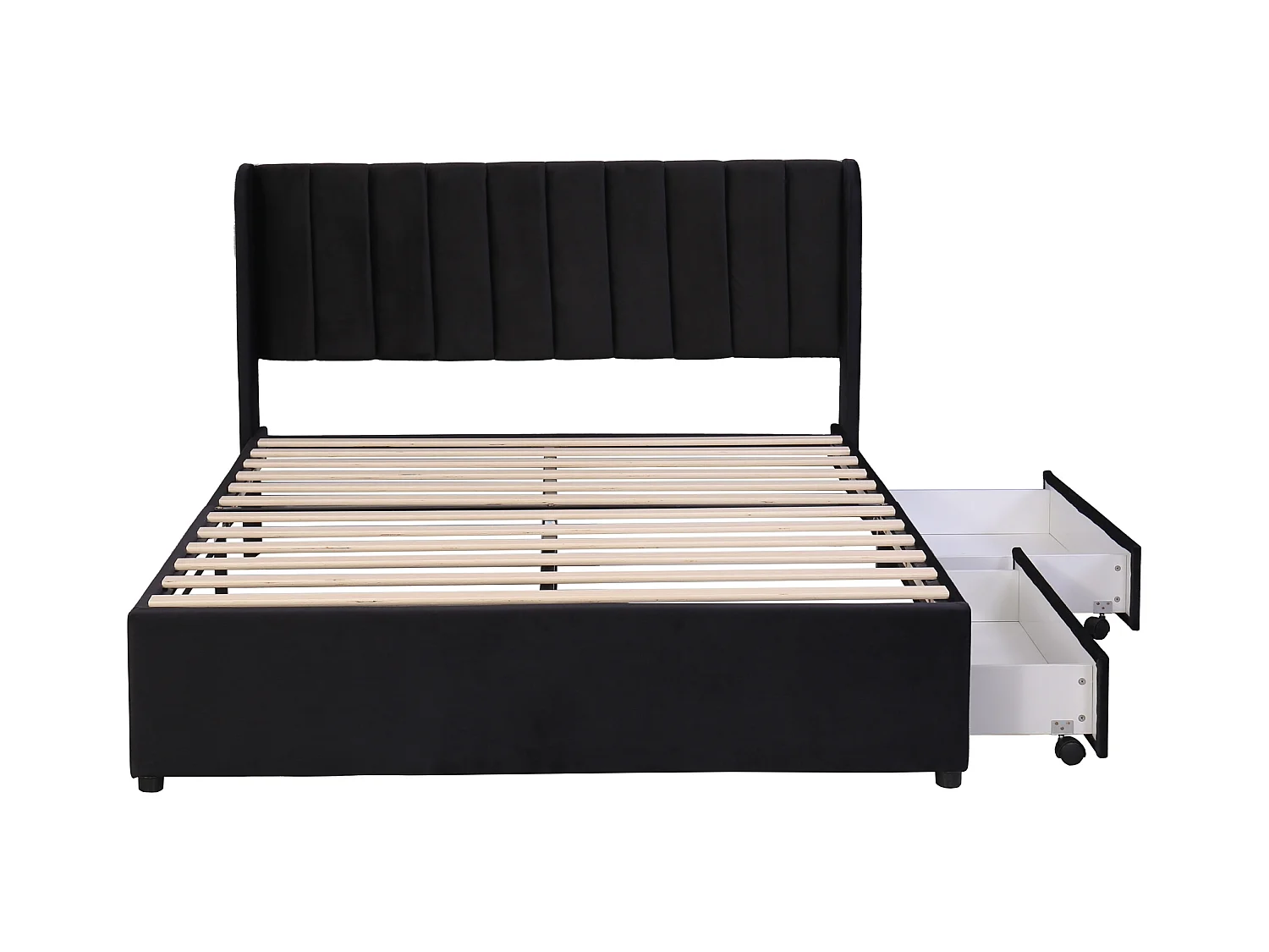 Letto imbottito 140x200 cm - Letto per adulti con 2 cassetti e rete a doghe - velluto nero - senza materasso