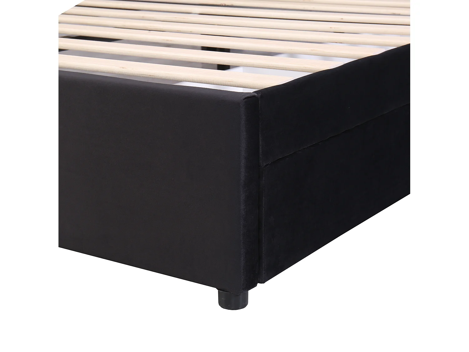 Lit adulte 140x200 cm - Lit double avec 2 tiroirs et sommier à lattes - velours noir - sans matelas