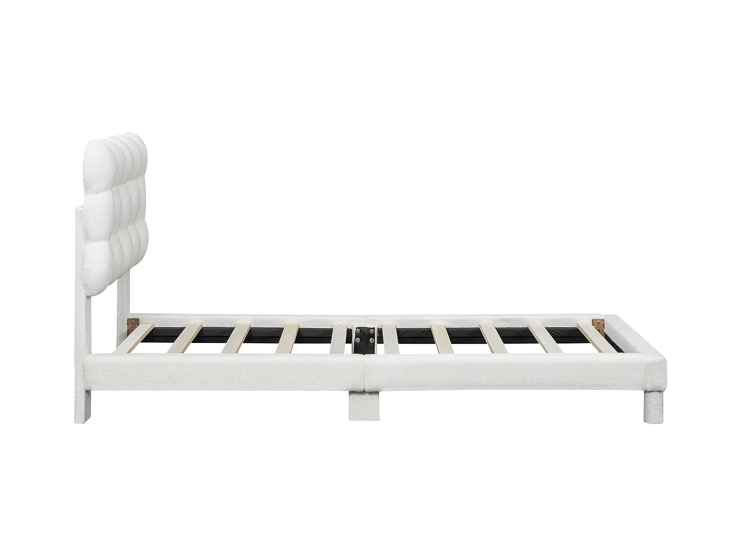 Lit enfant 90x200 cm - Lit simple avec tête de lit relevable - sommier à lattes bois - peluche blanc