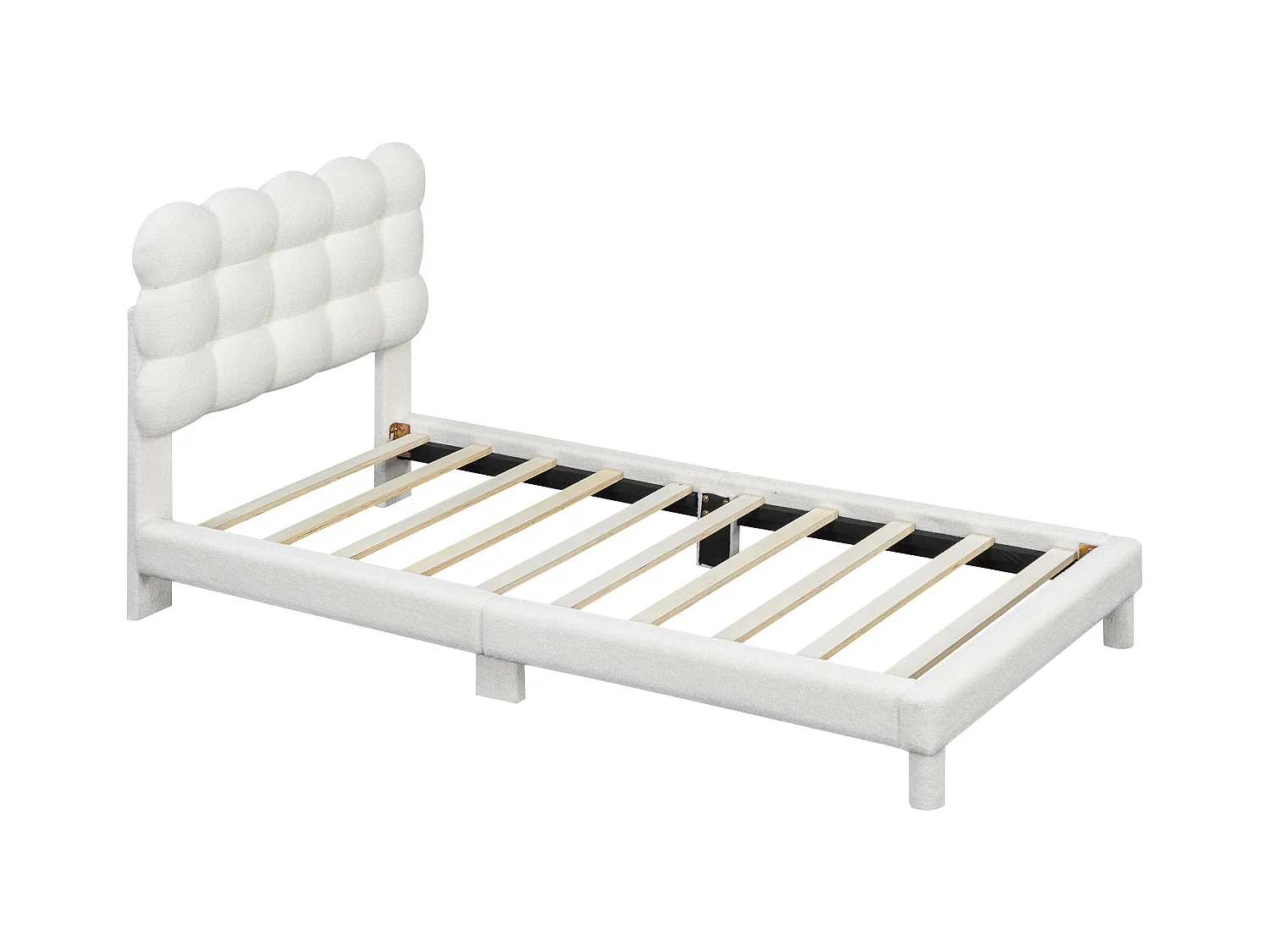 Lit enfant 90x200 cm - Lit simple avec tête de lit relevable - sommier à lattes bois - peluche blanc