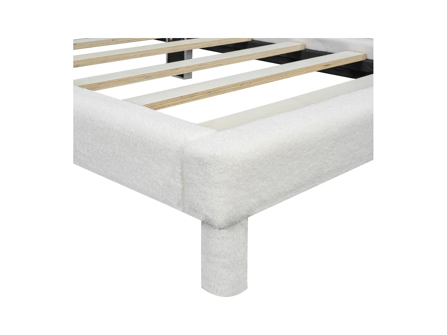 Lit enfant 90x200 cm - Lit simple avec tête de lit relevable - sommier à lattes bois - peluche blanc