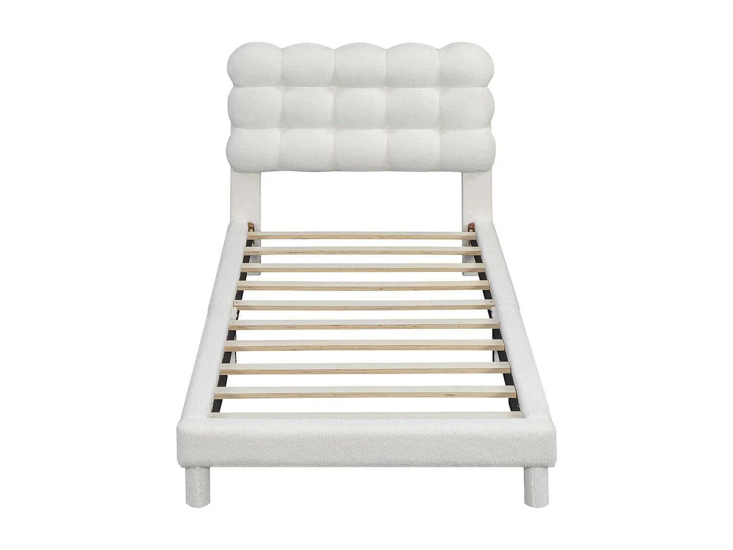 Lit enfant 90x200 cm - Lit simple avec tête de lit relevable - sommier à lattes bois - peluche blanc