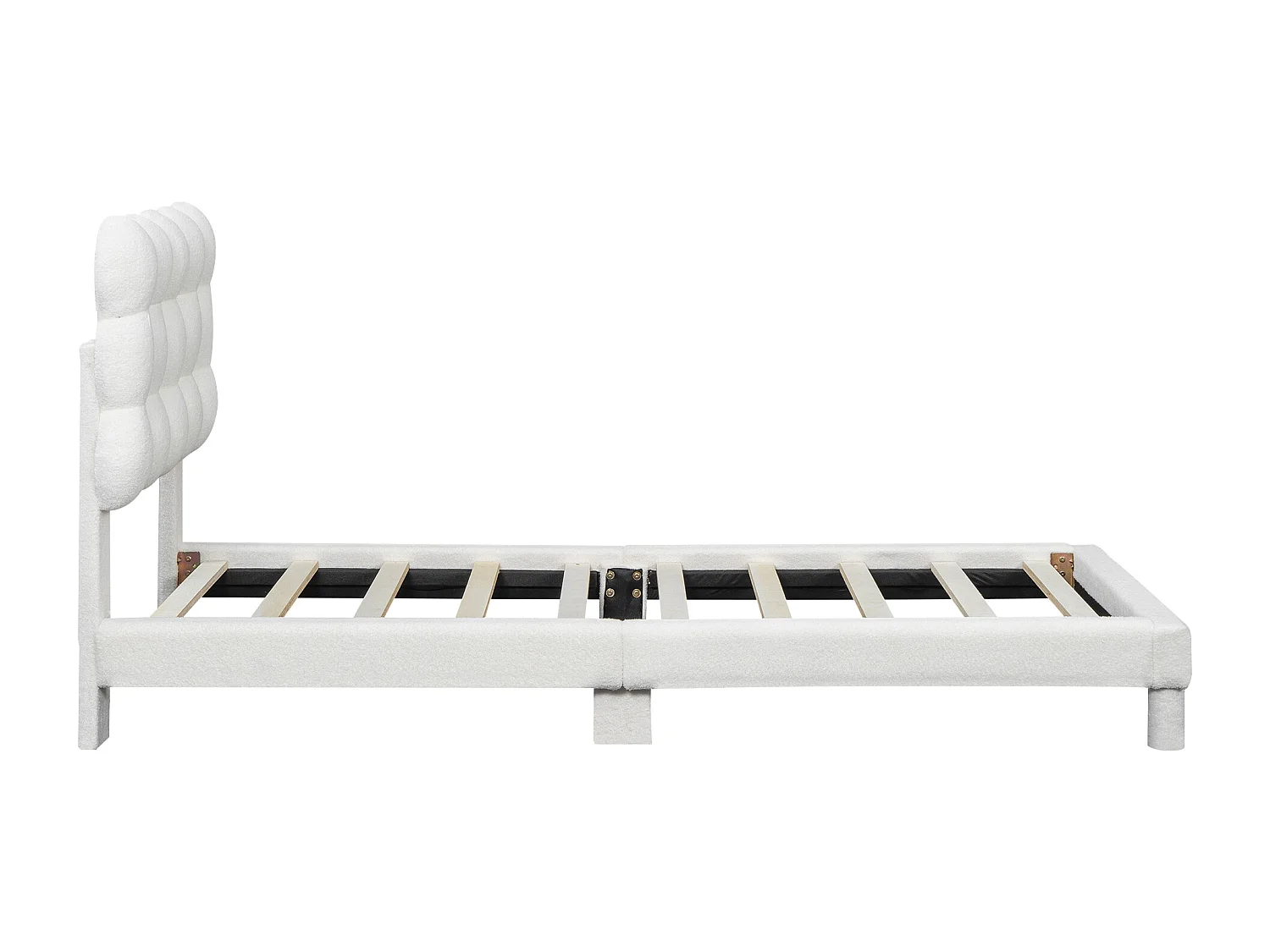 Lit enfant 90x200 cm - Lit simple avec tête de lit relevable - sommier à lattes bois - peluche blanc