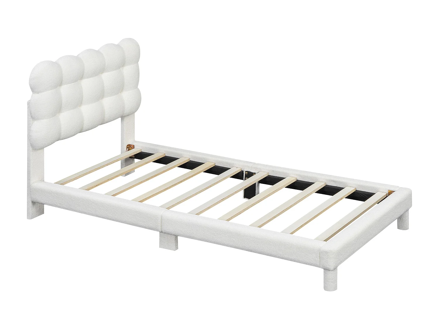 Lit enfant 90x200 cm - Lit simple avec tête de lit relevable - sommier à lattes bois - peluche blanc