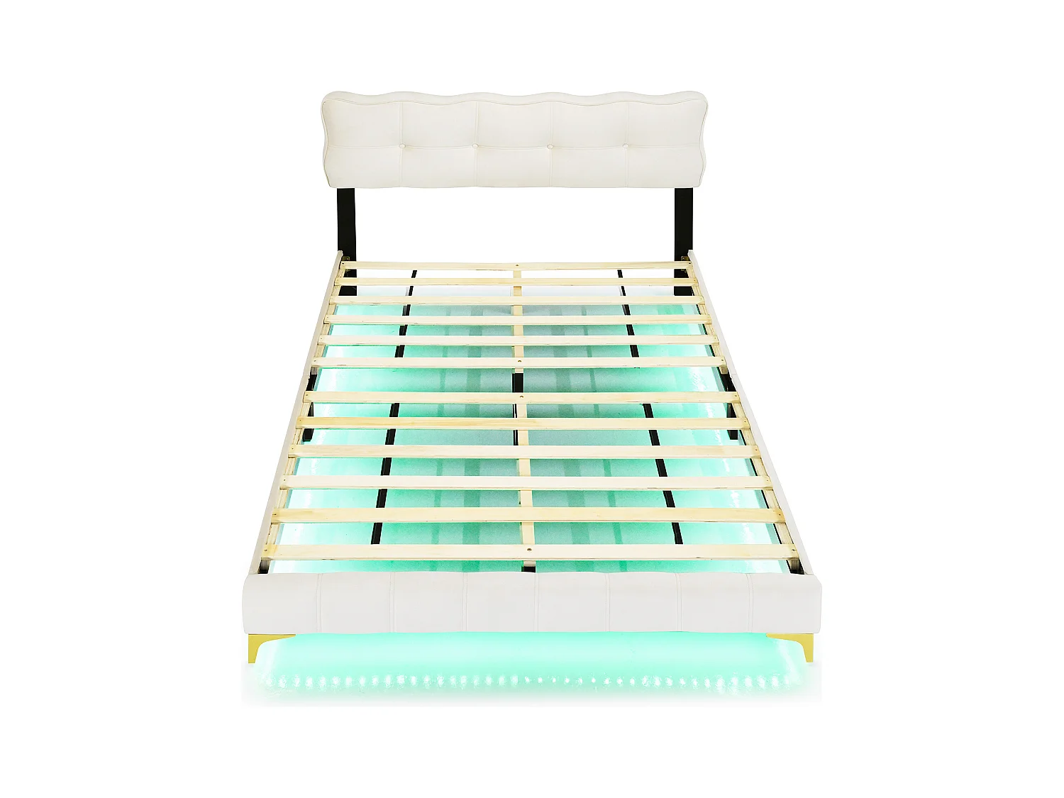 Lit adulte 140x200 cm - Lit double avec éclairage LED - pieds hauts en métal - velours beige