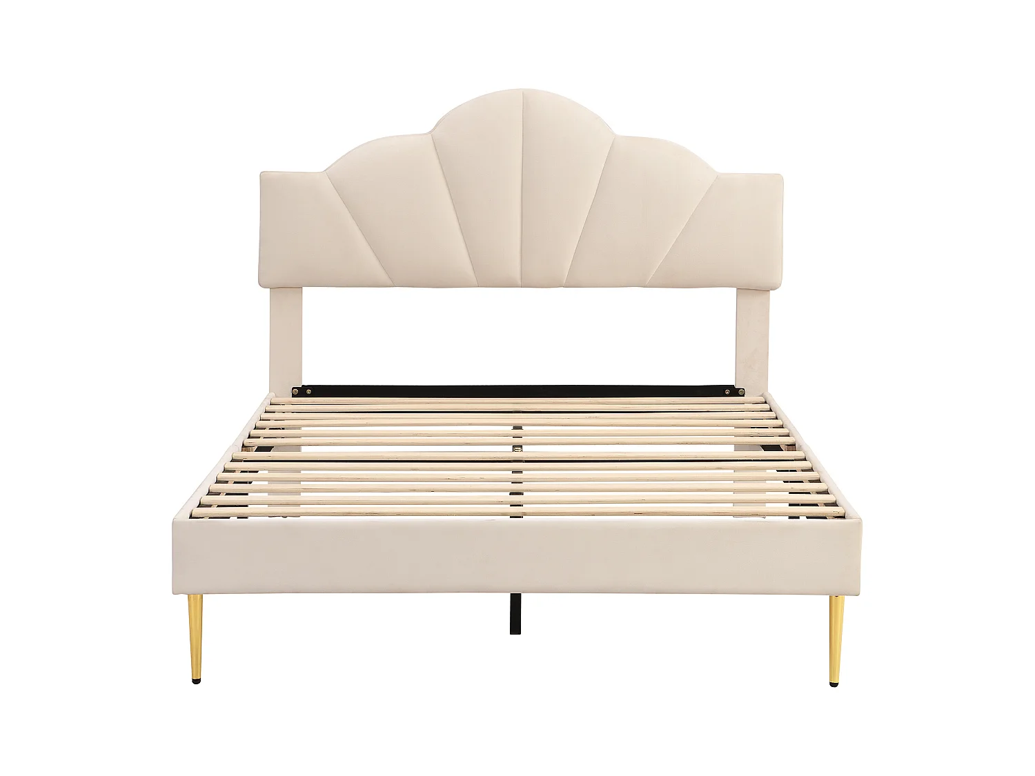 Lit adulte 140x200 cm - Lit double avec tête de lit réglable et sommier à lattes - velours beige