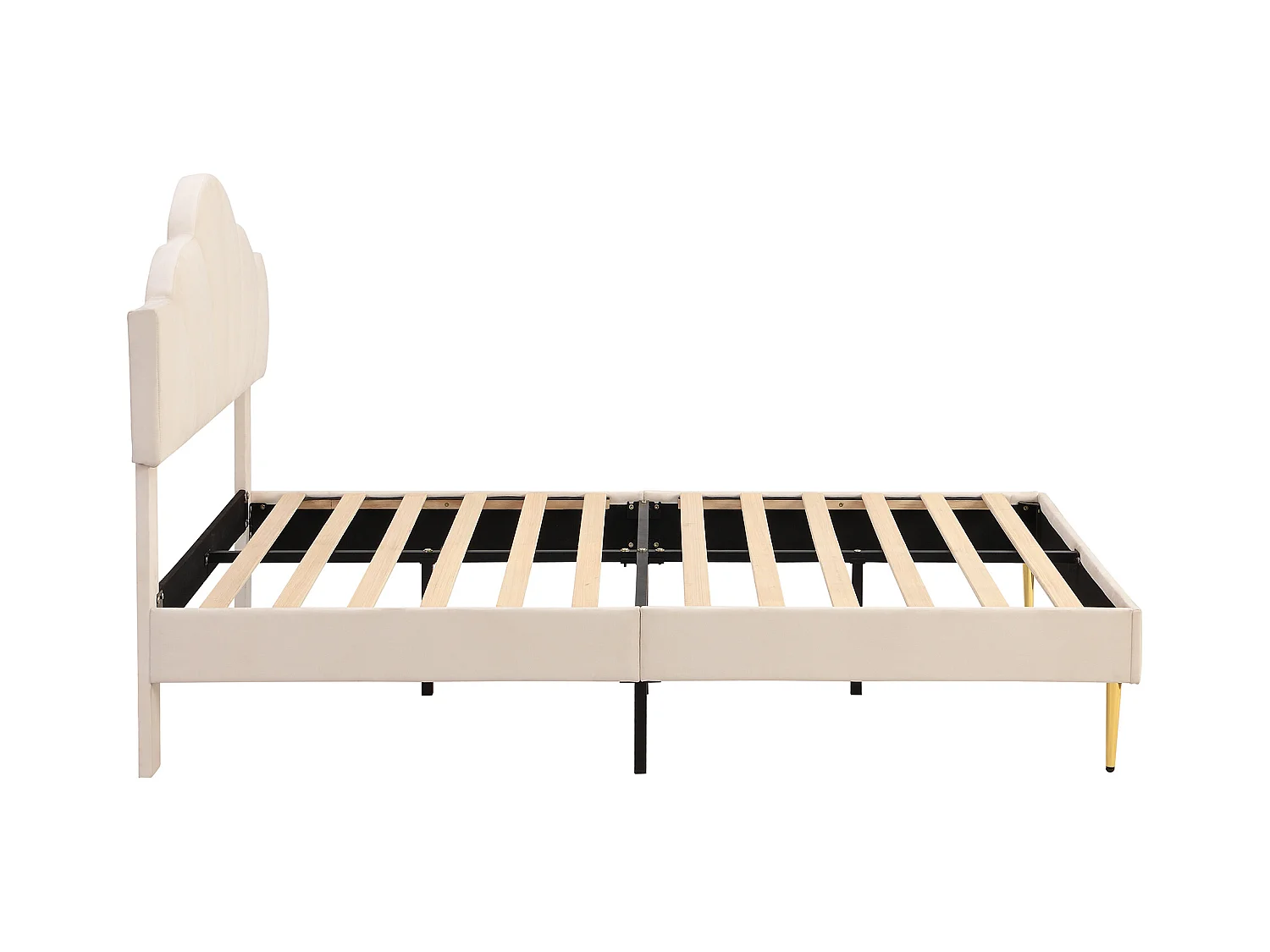 Lit adulte 140x200 cm - Lit double avec tête de lit réglable et sommier à lattes - velours beige