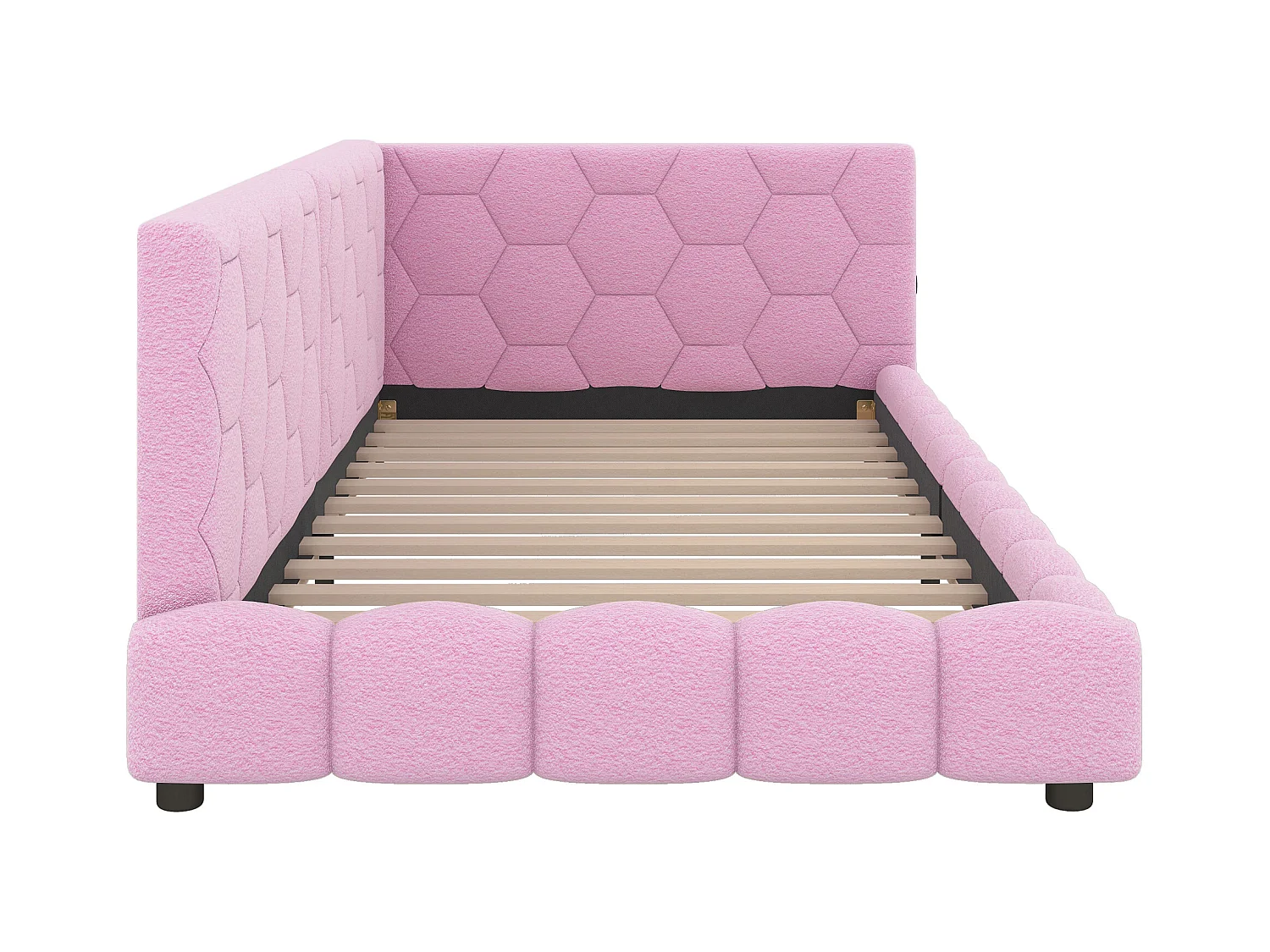 Lit enfant 90x200 cm - Lit ado avec éclairage LED et recharge USB - sommier à lattes - peluche rose