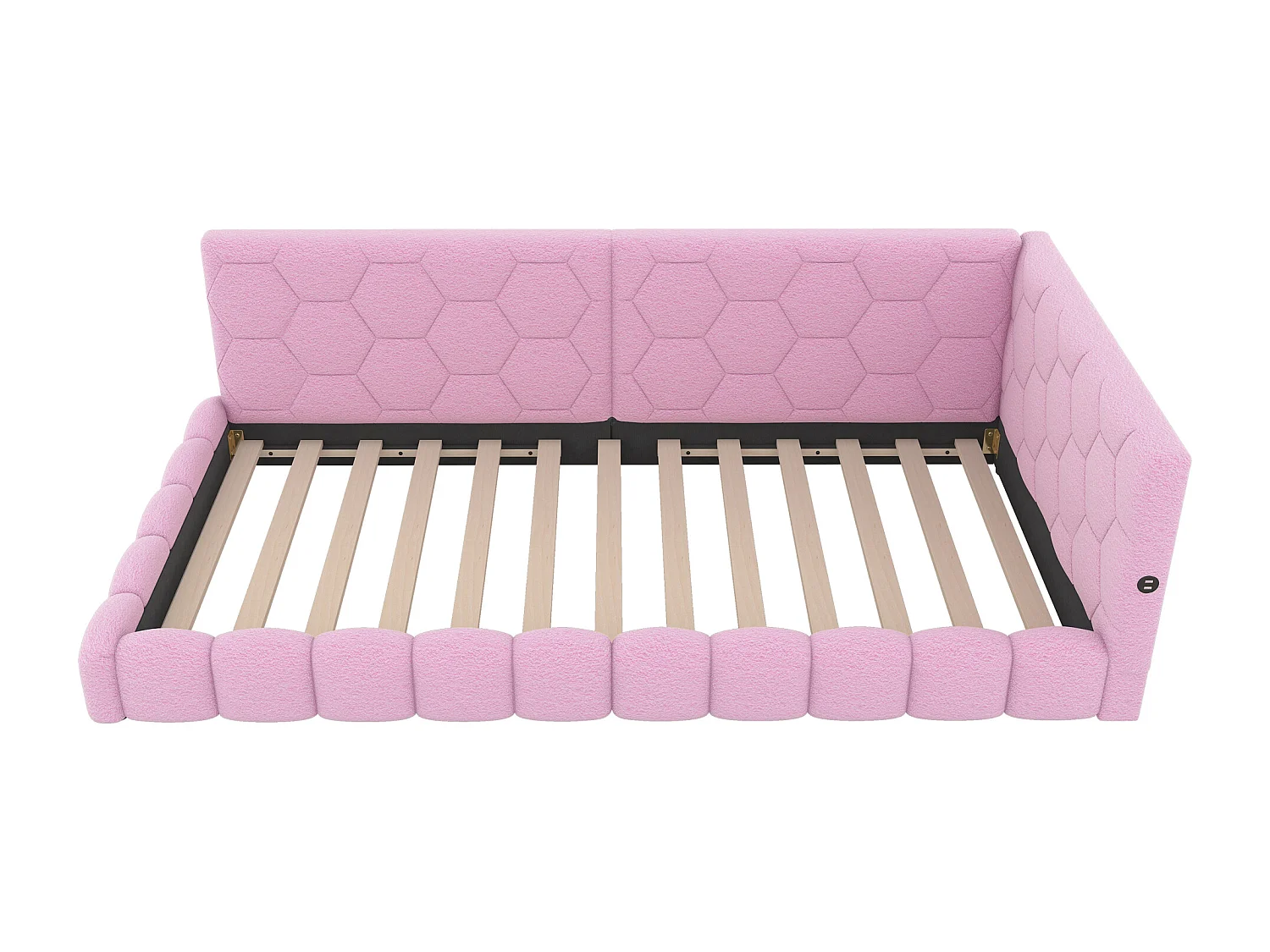 Kinderbed 90x200 cm - Tienerbed met LED-verlichting en USB-oplader - lattenbodem - roze pluche