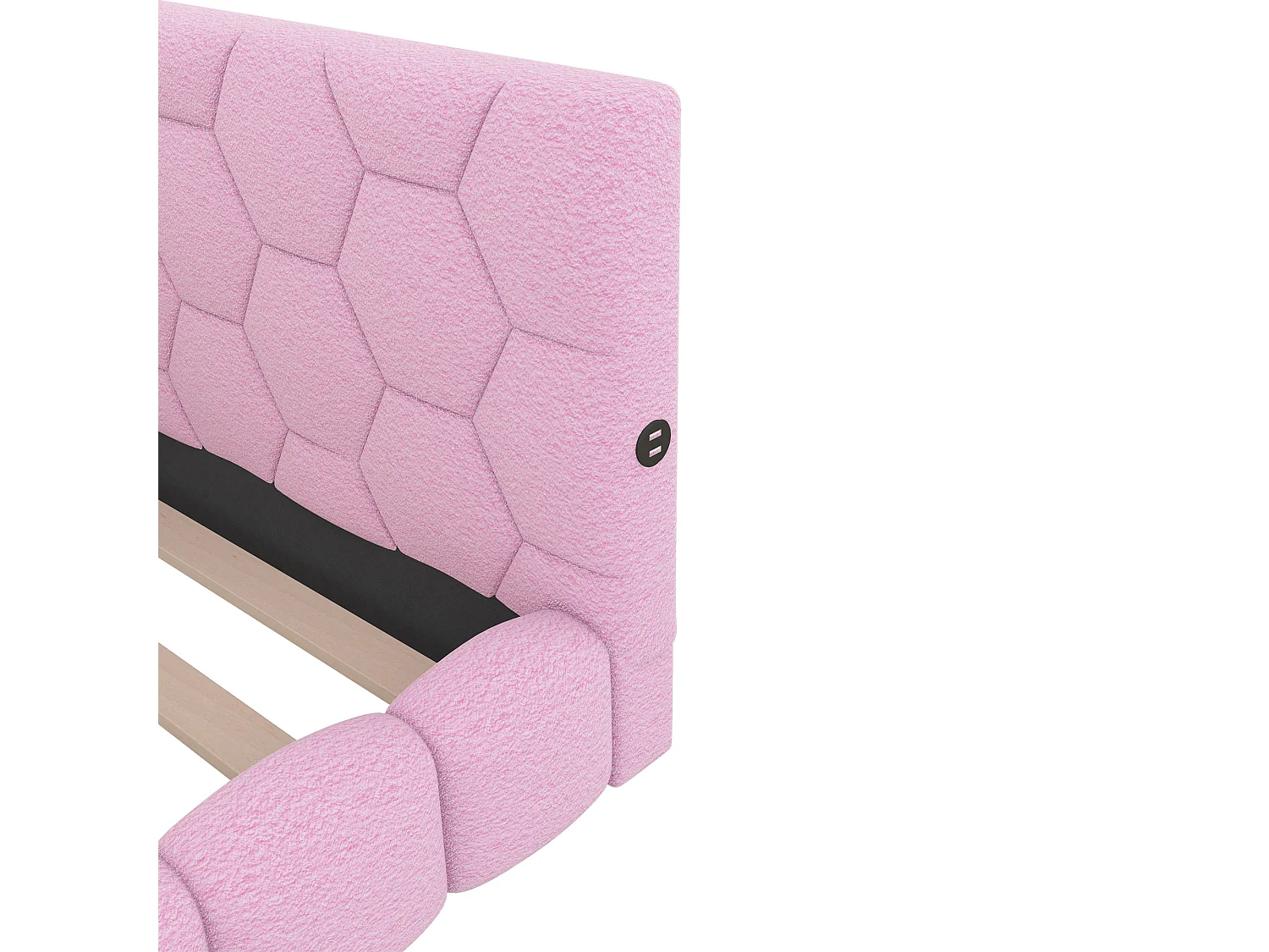 Kinderbed 90x200 cm - Tienerbed met LED-verlichting en USB-oplader - lattenbodem - roze pluche