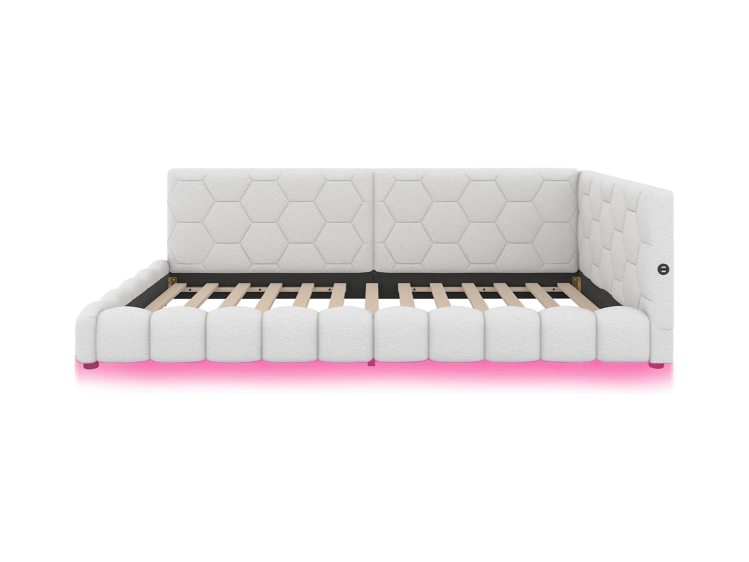 Lit enfant 90x200 cm - Lit ado avec éclairage LED et recharge USB - sommier à lattes - peluche blanc