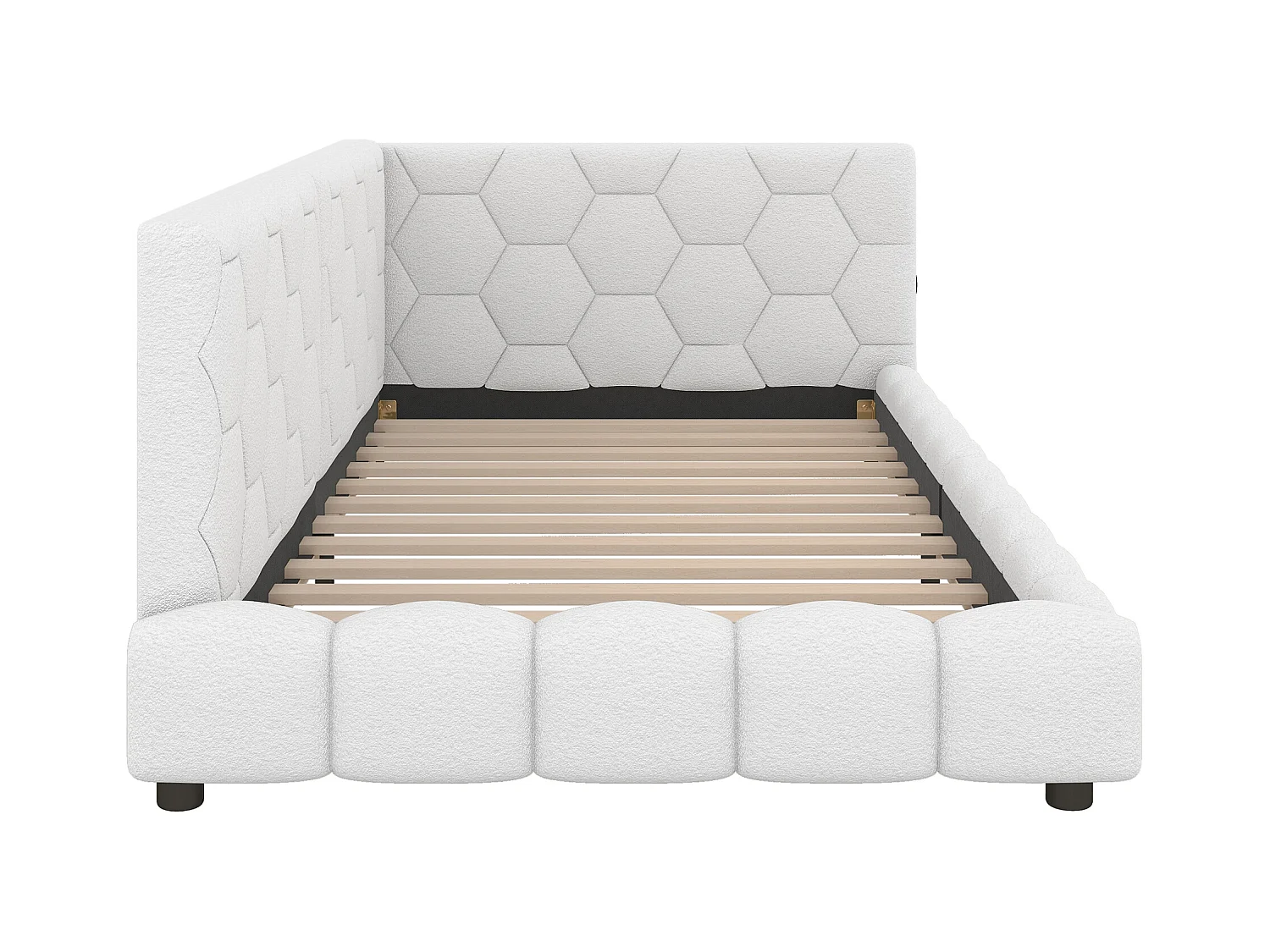 Lit enfant 90x200 cm - Lit ado avec éclairage LED et recharge USB - sommier à lattes - peluche blanc