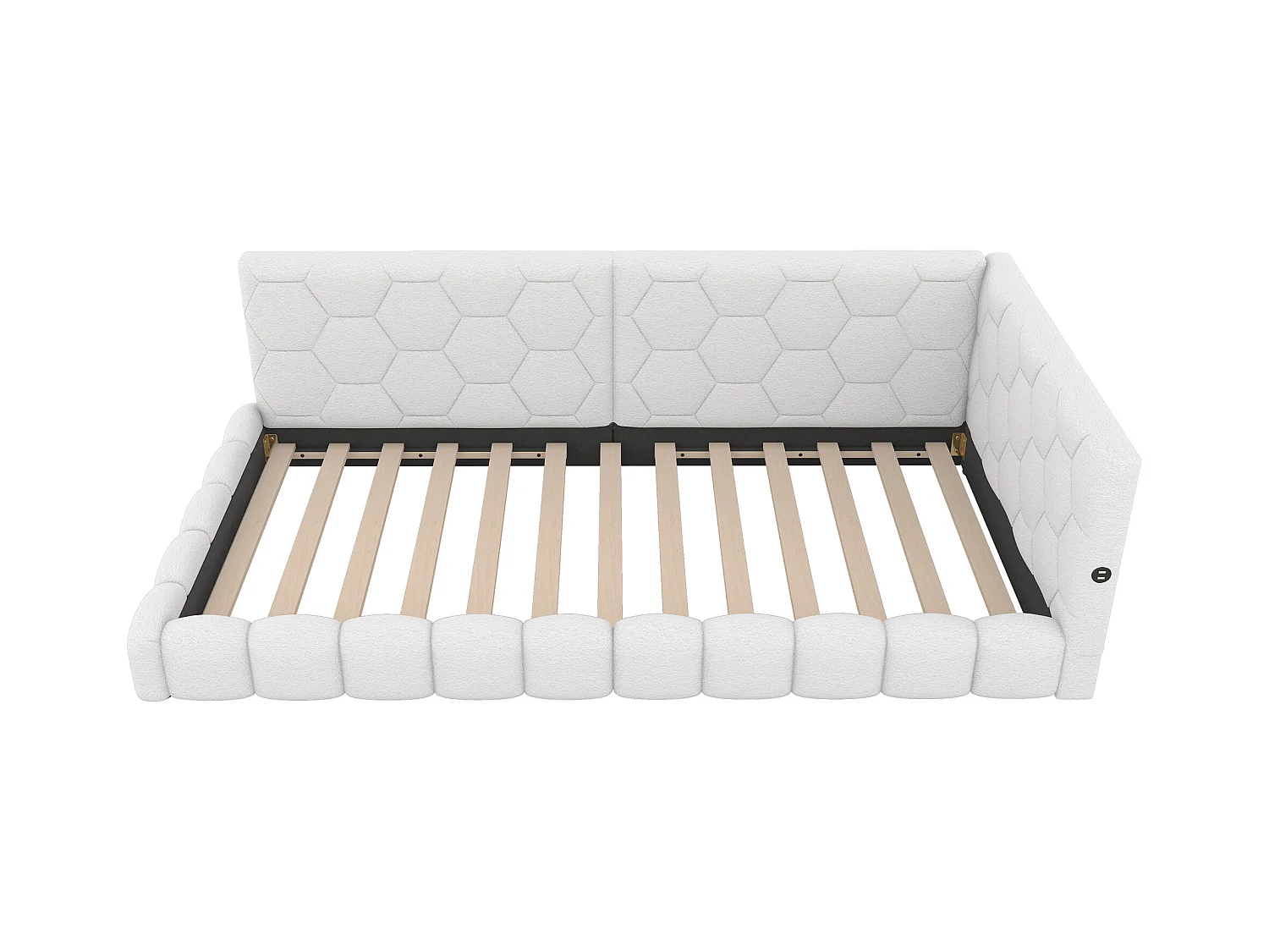 Lit enfant 90x200 cm - Lit ado avec éclairage LED et recharge USB - sommier à lattes - peluche blanc