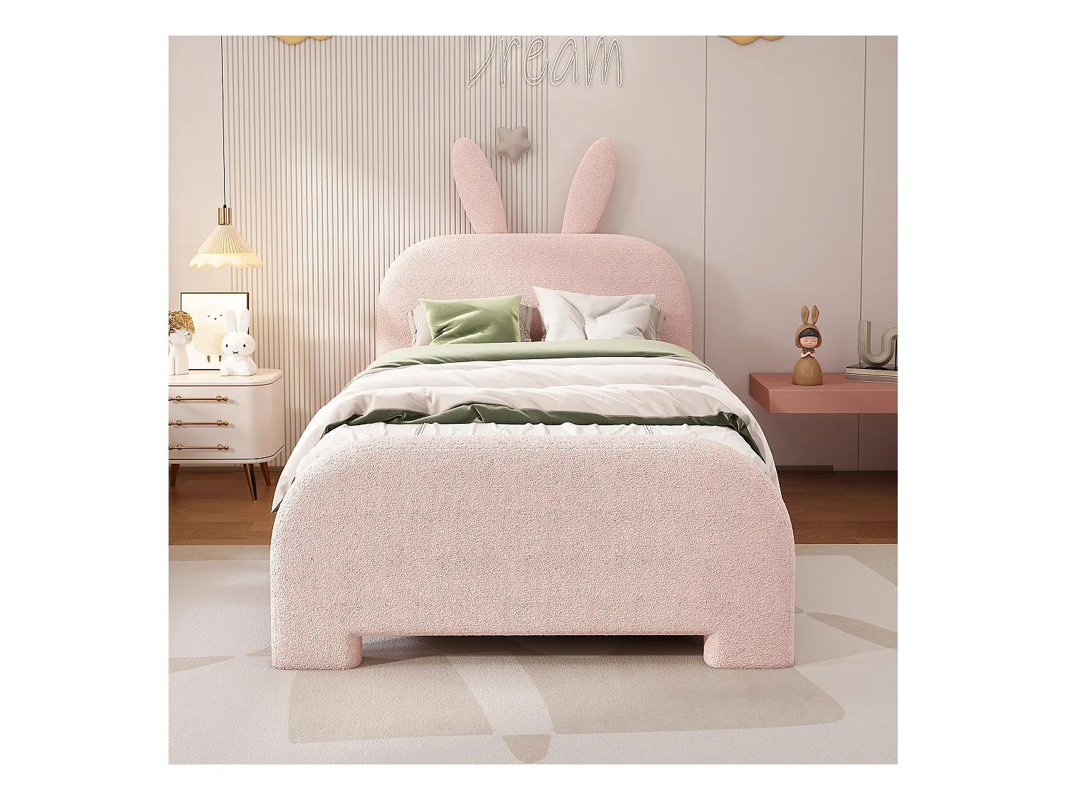 Letto imbottito 90x200 cm - Letto per bambini con 2 cassetti contenitore - testiera cartoon - peluche rosa