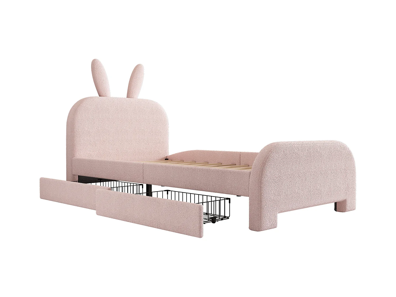 Letto imbottito 90x200 cm - Letto per bambini con 2 cassetti contenitore - testiera cartoon - peluche rosa