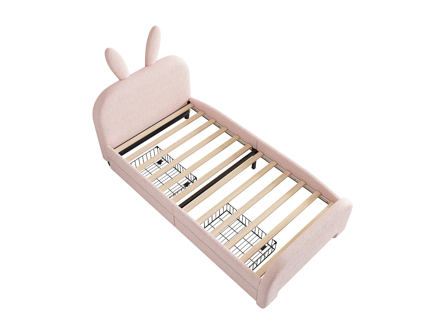 Lit enfant 90x200 cm - Lit simple avec 2 tiroirs de rangement - tête de lit dessin animé - peluche rose