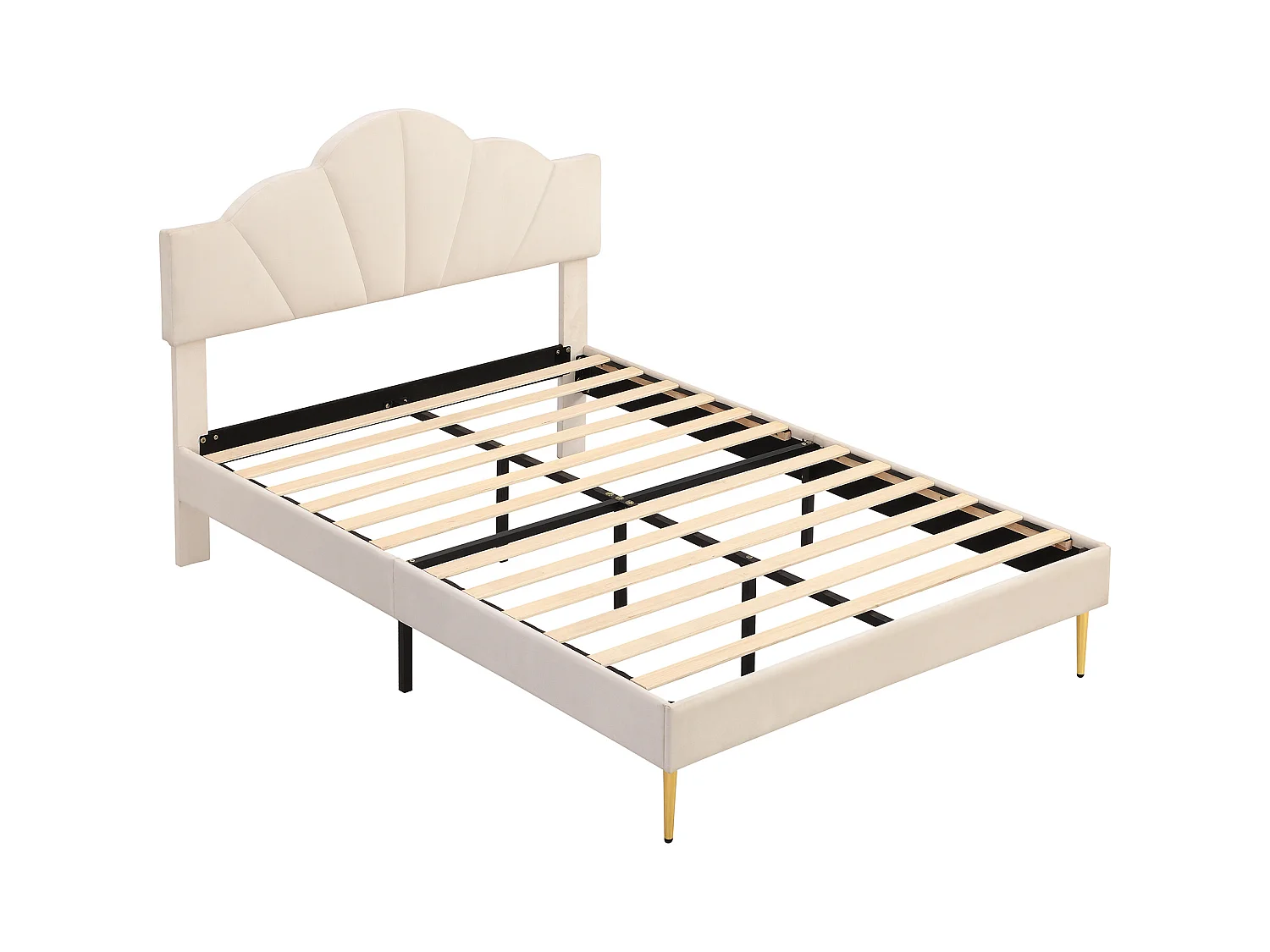 Lit adulte 140x190 cm - Lit double avec tête de lit réglable et sommier à lattes - velours beige