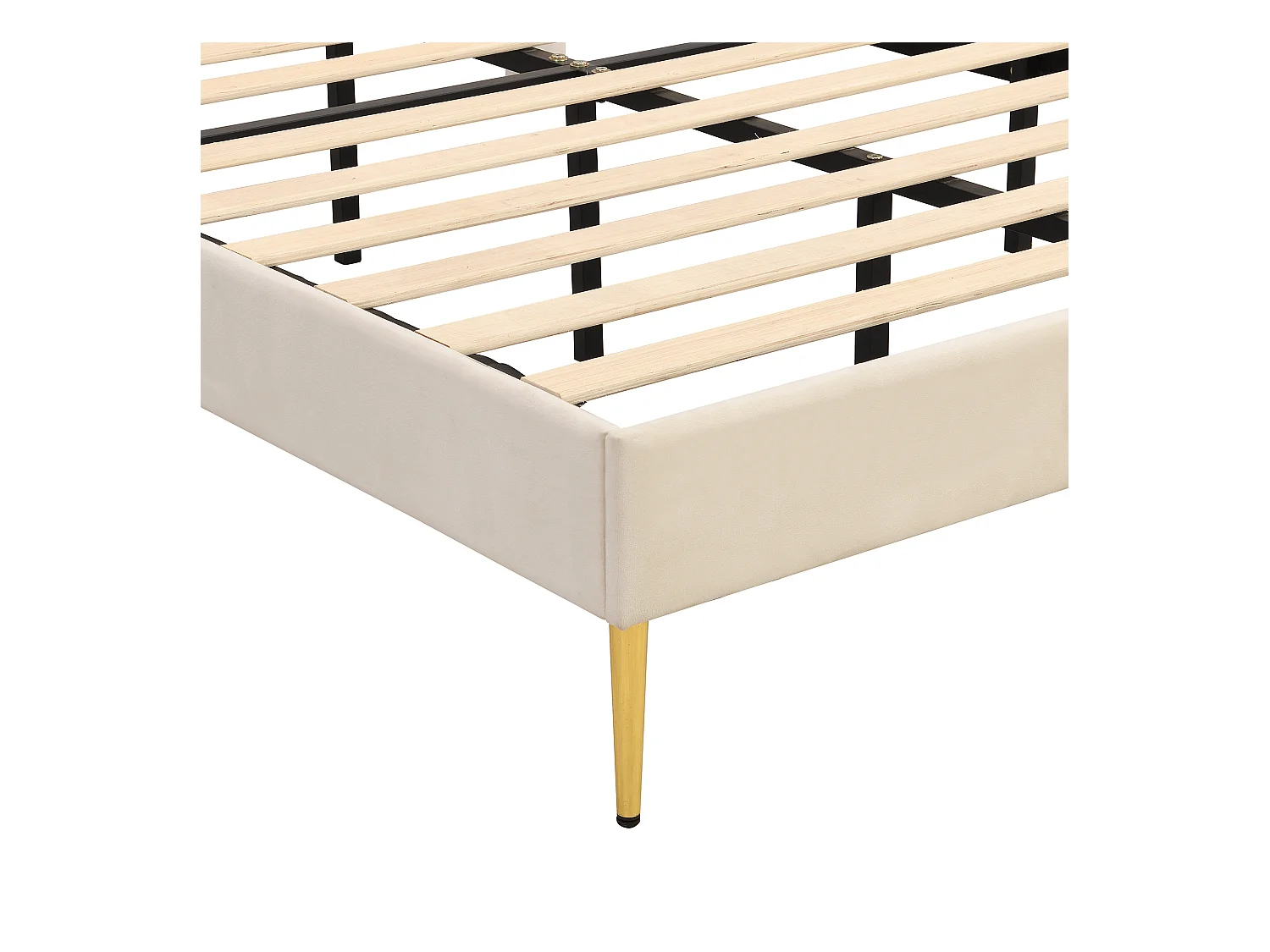 Lit adulte 140x190 cm - Lit double avec tête de lit réglable et sommier à lattes - velours beige