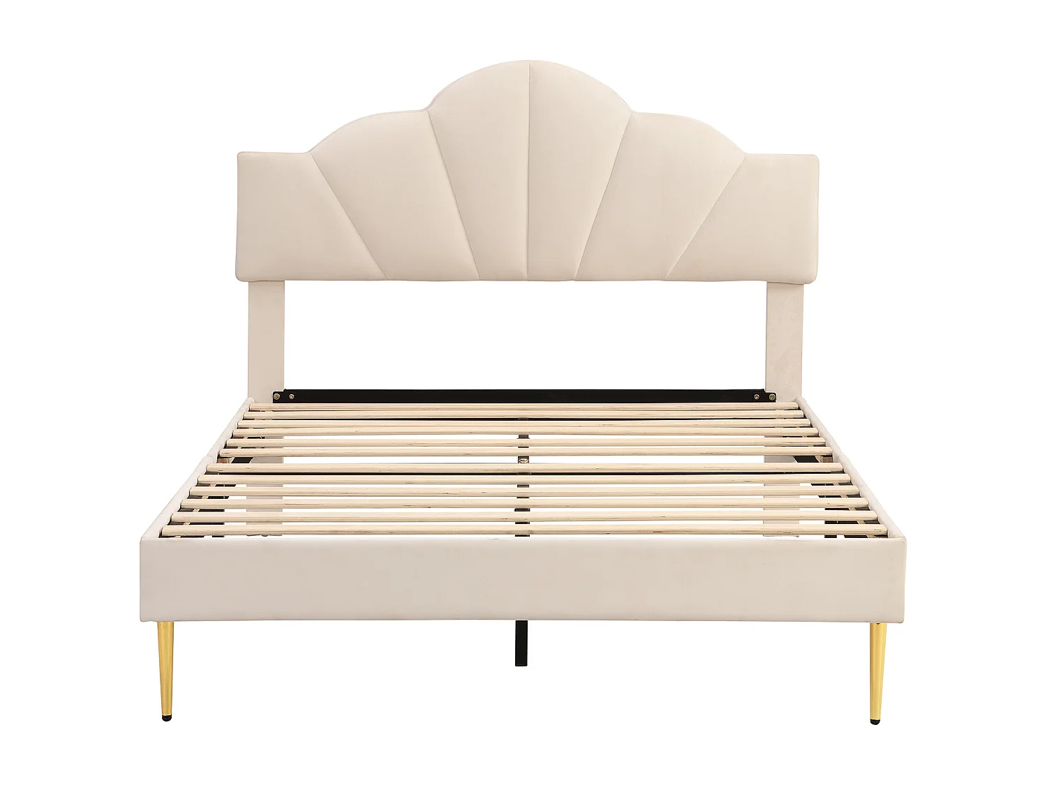 Volwassen bed 140x190 cm - Tweepersoonsbed met verstelbaar hoofdeinde en lattenbodem - beige fluweel