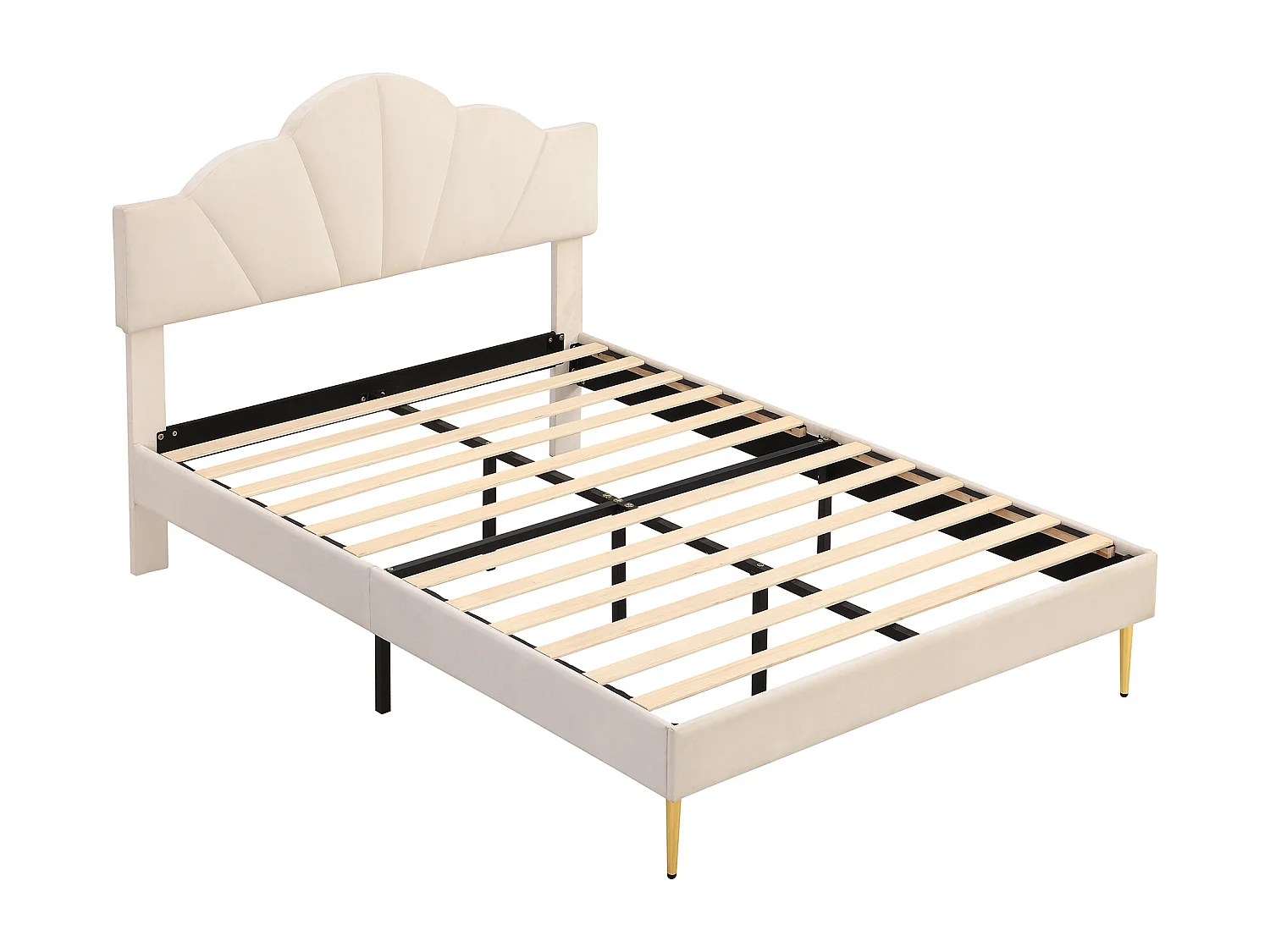 Volwassen bed 140x190 cm - Tweepersoonsbed met verstelbaar hoofdeinde en lattenbodem - beige fluweel