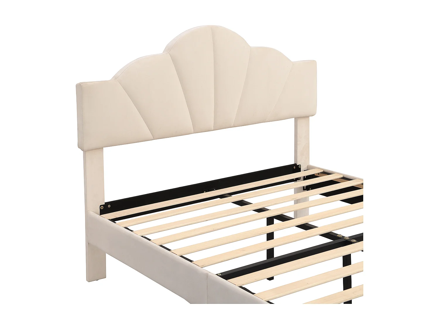 Volwassen bed 140x190 cm - Tweepersoonsbed met verstelbaar hoofdeinde en lattenbodem - beige fluweel