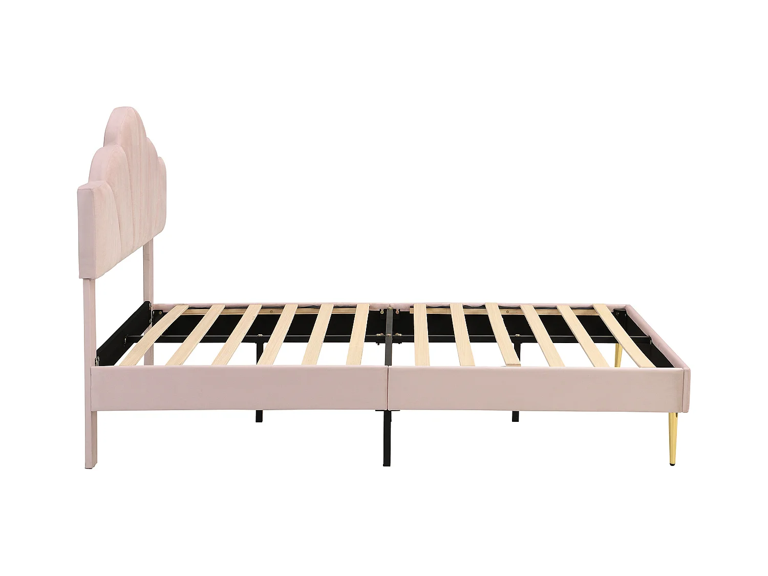 Letto imbottito 140x190 cm - Letto per adulti con testiera regolabile e rete a doghe - velluto rosa