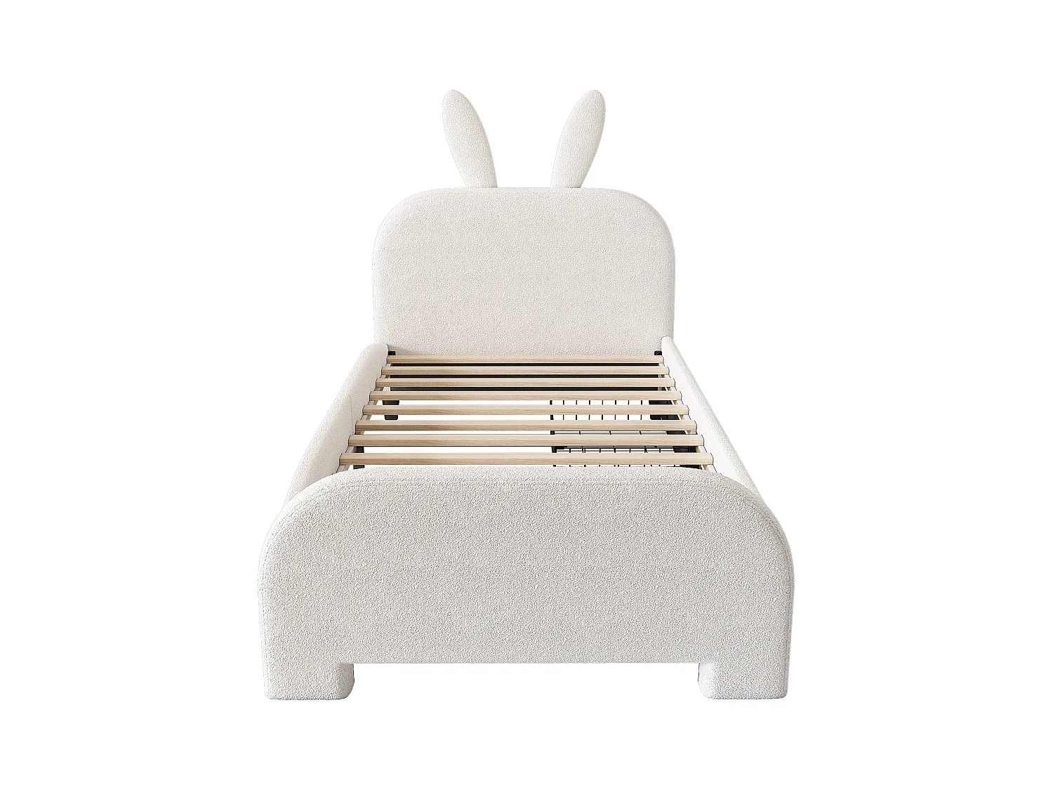 Letto imbottito 90x200 cm - Letto per bambini con 2 cassetti contenitore - testiera cartoon - peluche bianco