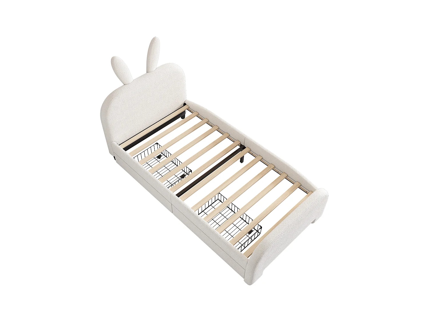 Letto imbottito 90x200 cm - Letto per bambini con 2 cassetti contenitore - testiera cartoon - peluche bianco