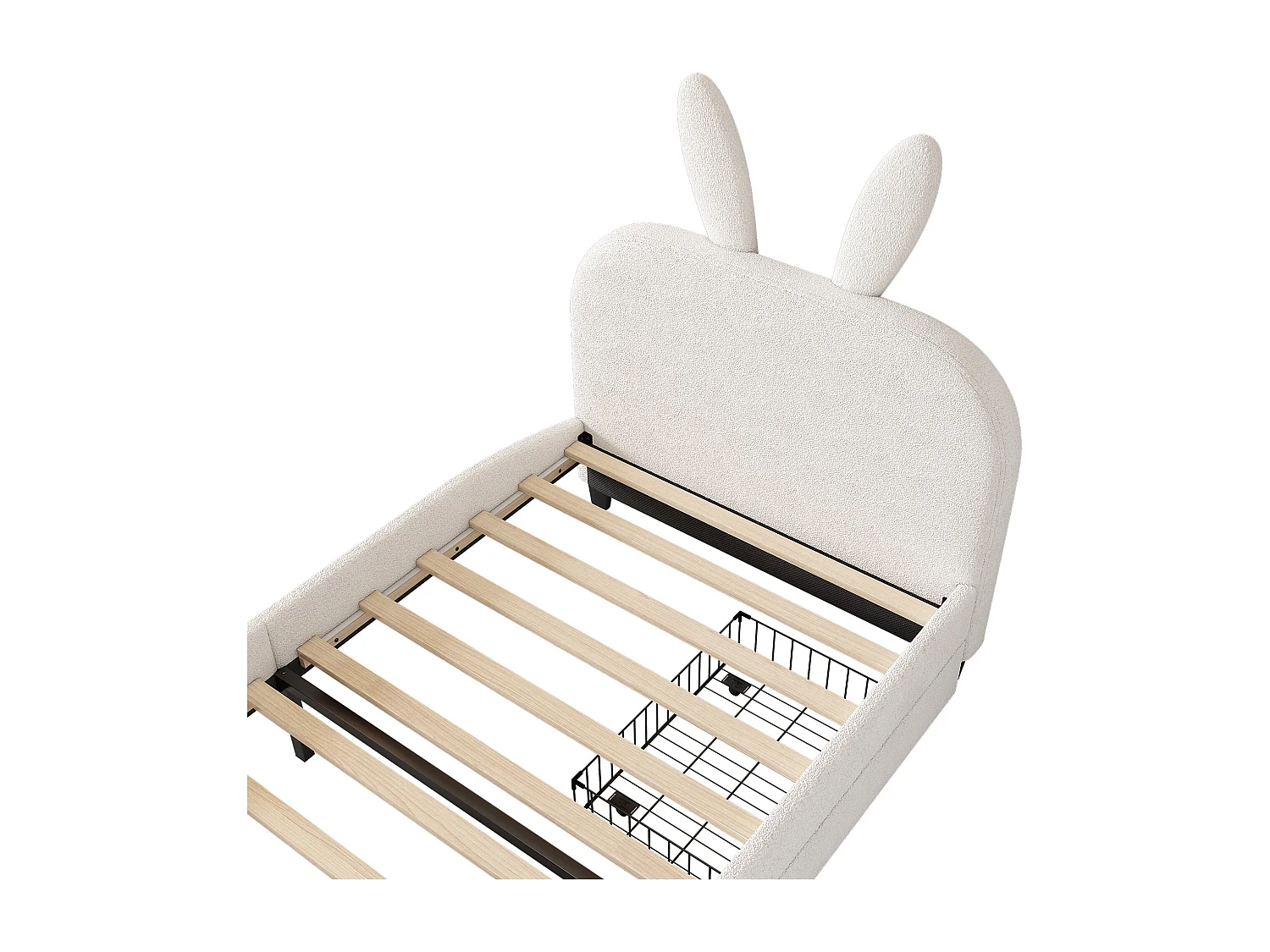 Lit enfant 90x200 cm - Lit ado avec 2 tiroirs de rangement - tête de lit dessin animé - peluche blanc