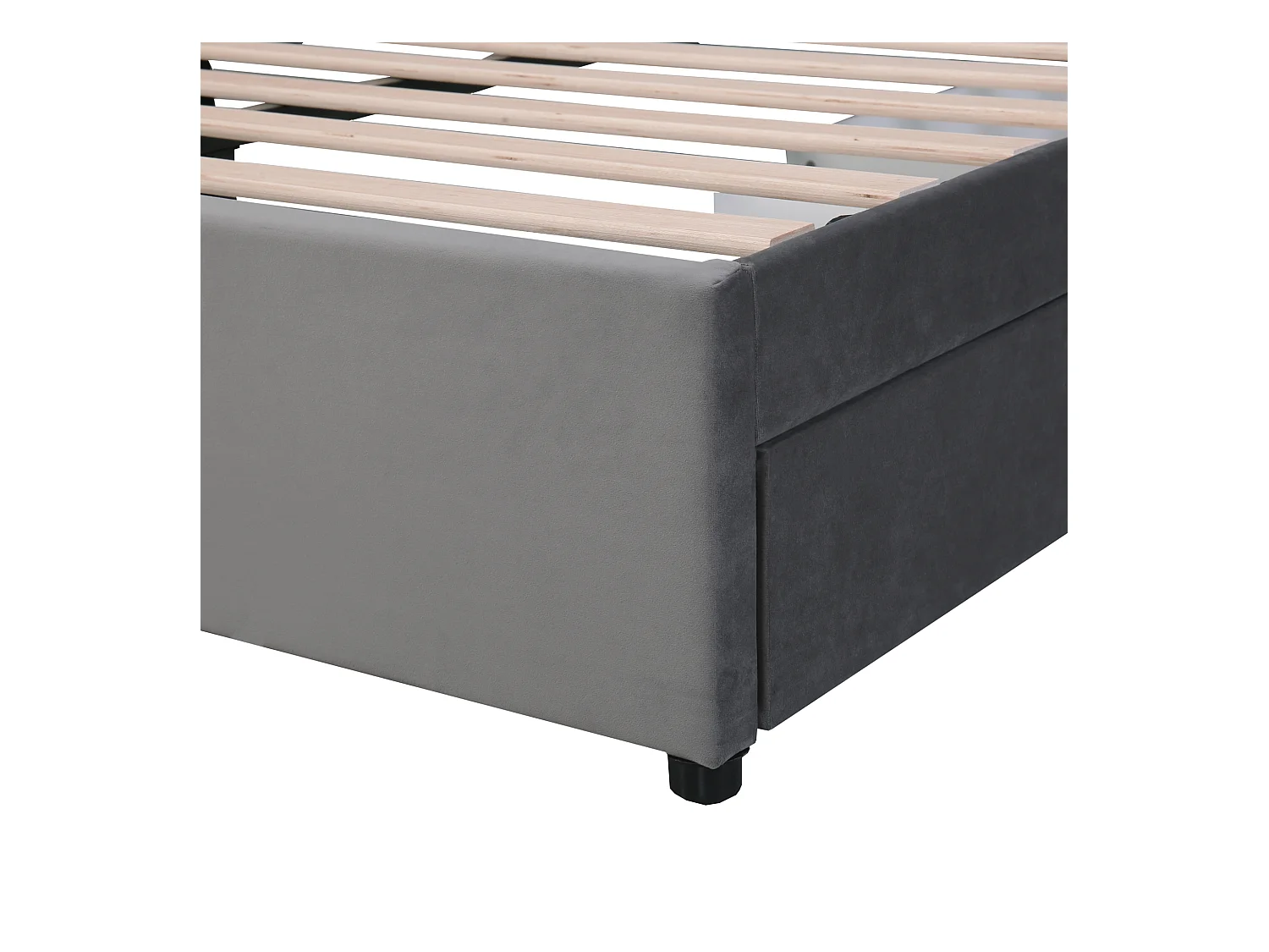 Cama tapizada 140x200 cm - Cama adulto con 2 cajones y somier - terciopelo gris - sin colchón