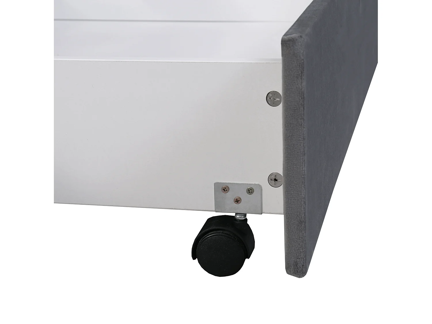 Lit adulte 140x200 cm - Lit double avec 2 tiroirs et sommier à lattes - velours gris - sans matelas