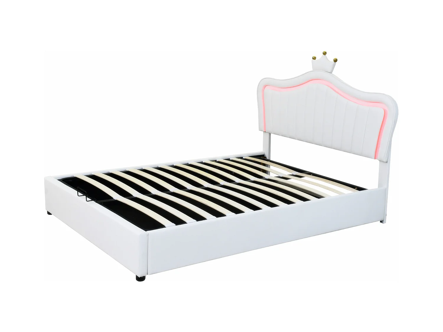 Lit coffre 140x200 cm - Lit enfant avec éclairage LED - tête de lit capitonnée réglable - PU blanc - sans matelas