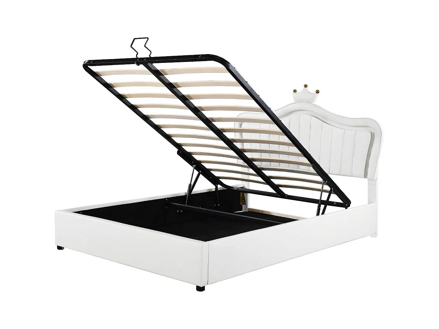 Lit coffre 140x200 cm - Lit enfant avec éclairage LED - tête de lit capitonnée réglable - PU blanc - sans matelas