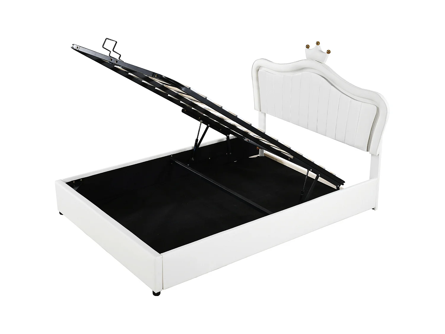 Lit coffre 140x200 cm - Lit enfant avec éclairage LED - tête de lit capitonnée réglable - PU blanc - sans matelas