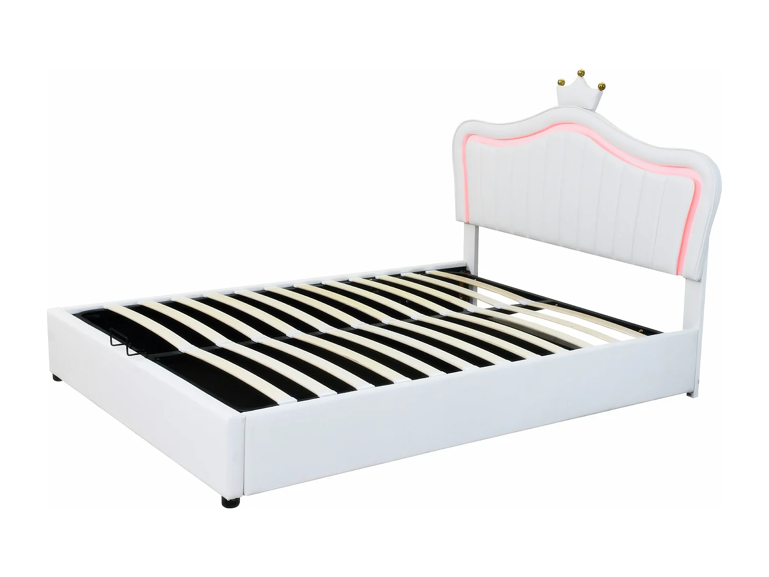 Lit coffre 140x200 cm - Lit enfant avec éclairage LED - tête de lit capitonnée réglable - PU blanc - sans matelas