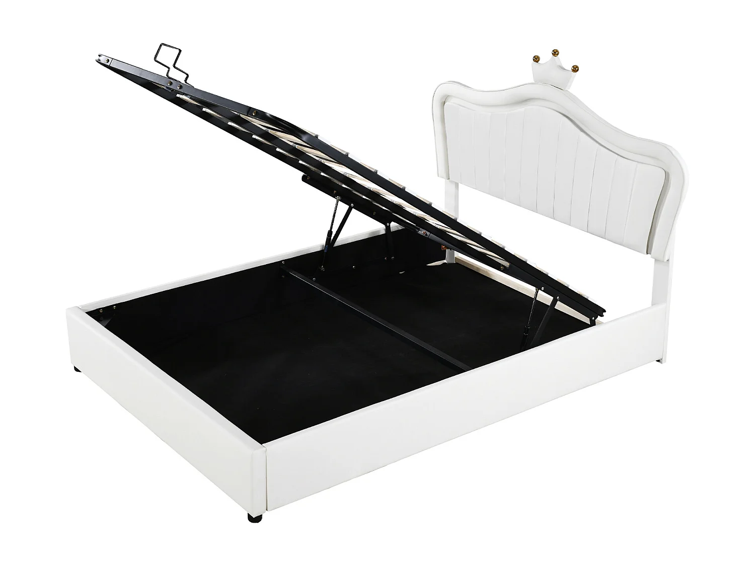 Lit coffre 140x200 cm - Lit enfant avec éclairage LED - tête de lit capitonnée réglable - PU blanc - sans matelas