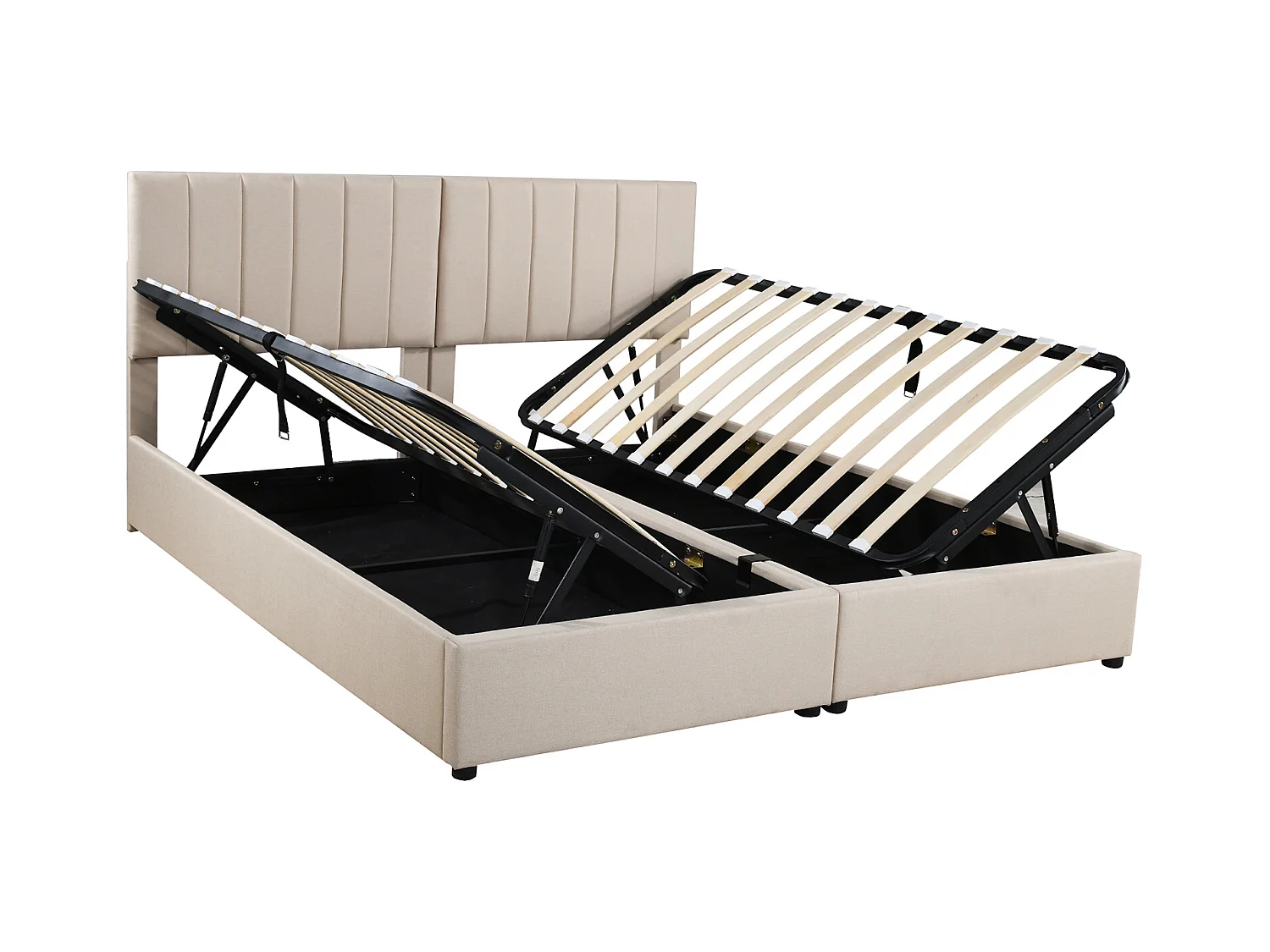 Opbergbed 180x200 cm - Volwassen bed met verstelbaar hoofdeinde en lattenbodem - beige linnen - zonder matras