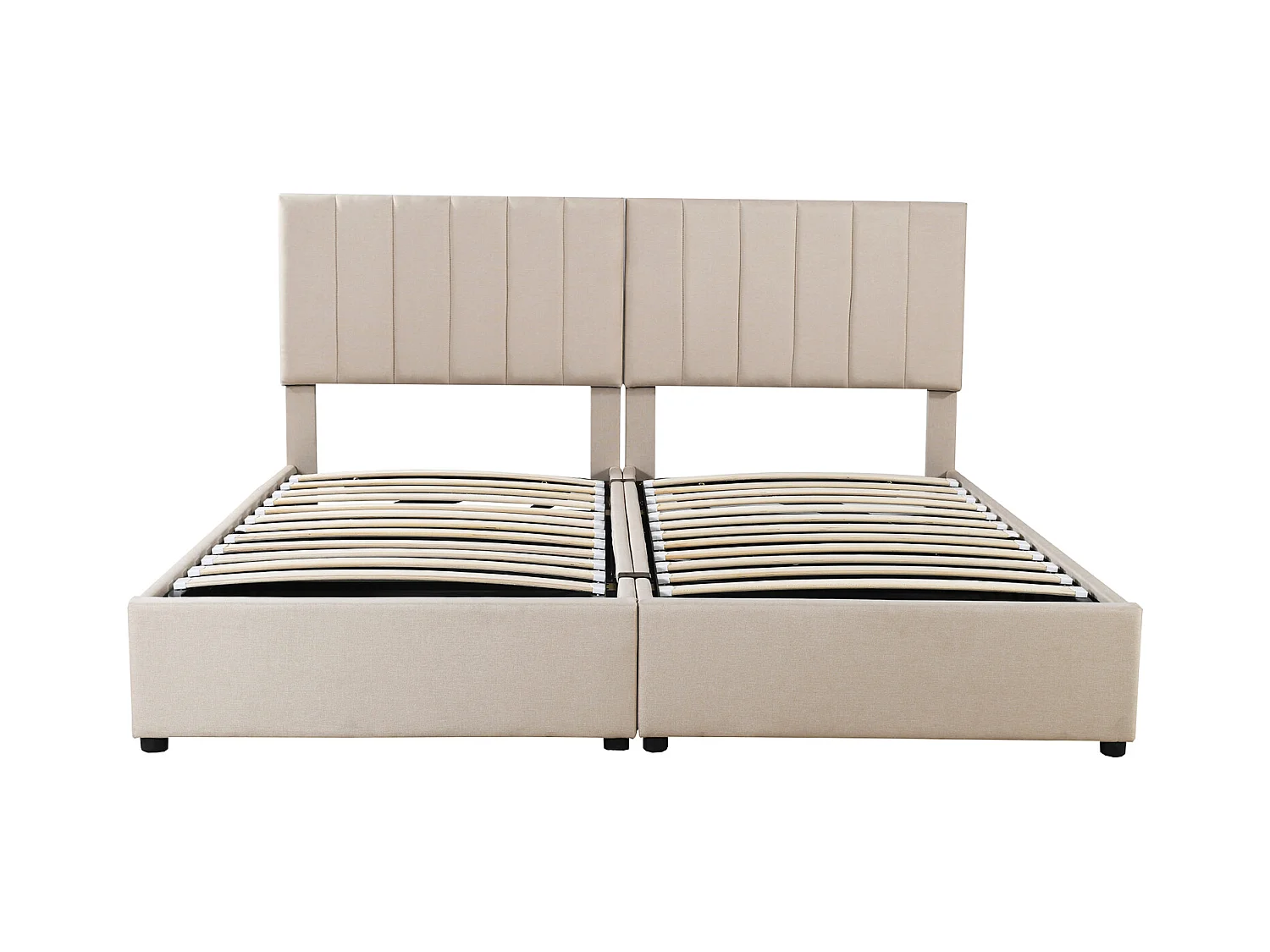 Opbergbed 180x200 cm - Volwassen bed met verstelbaar hoofdeinde en lattenbodem - beige linnen - zonder matras