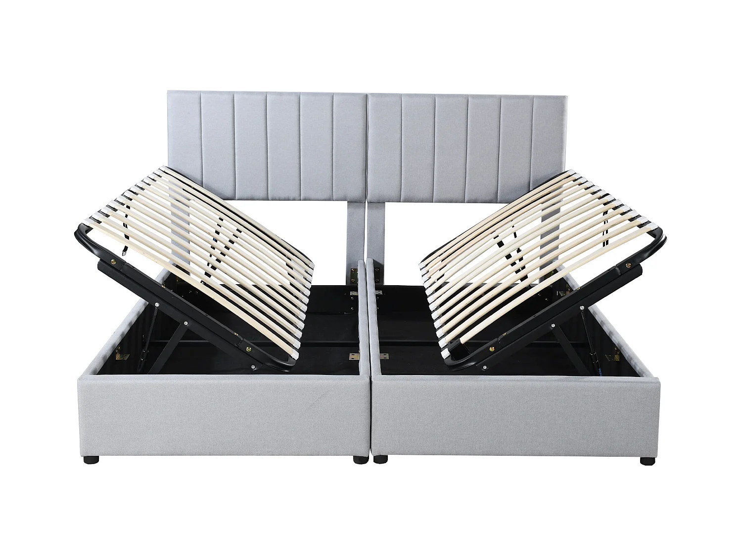 Lit coffre 180x200 cm - Lit adulte avec tête de lit réglable et sommier à lattes - lin gris - sans matelas