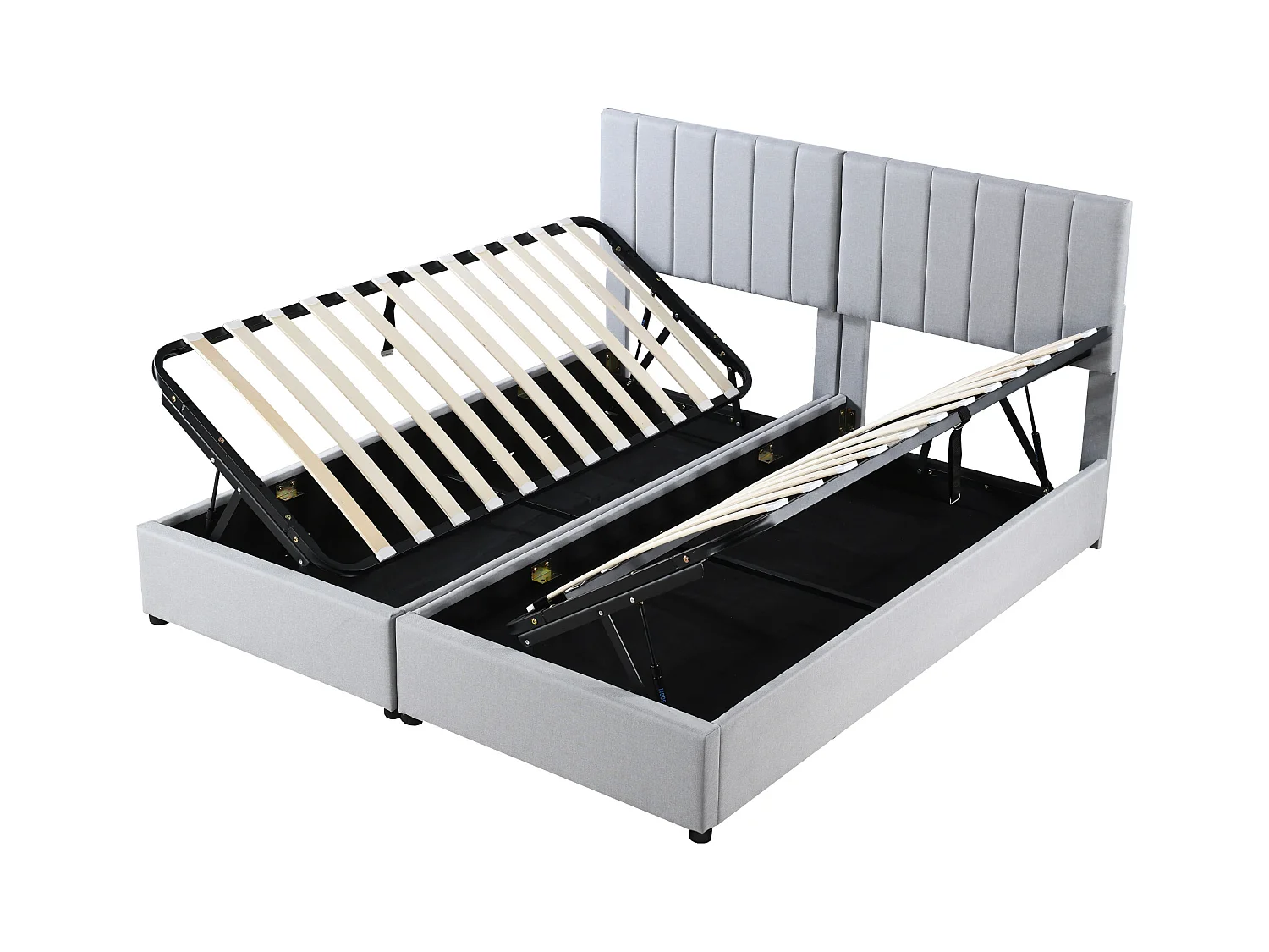 Lit coffre 180x200 cm - Lit adulte avec tête de lit réglable et sommier à lattes - lin gris - sans matelas