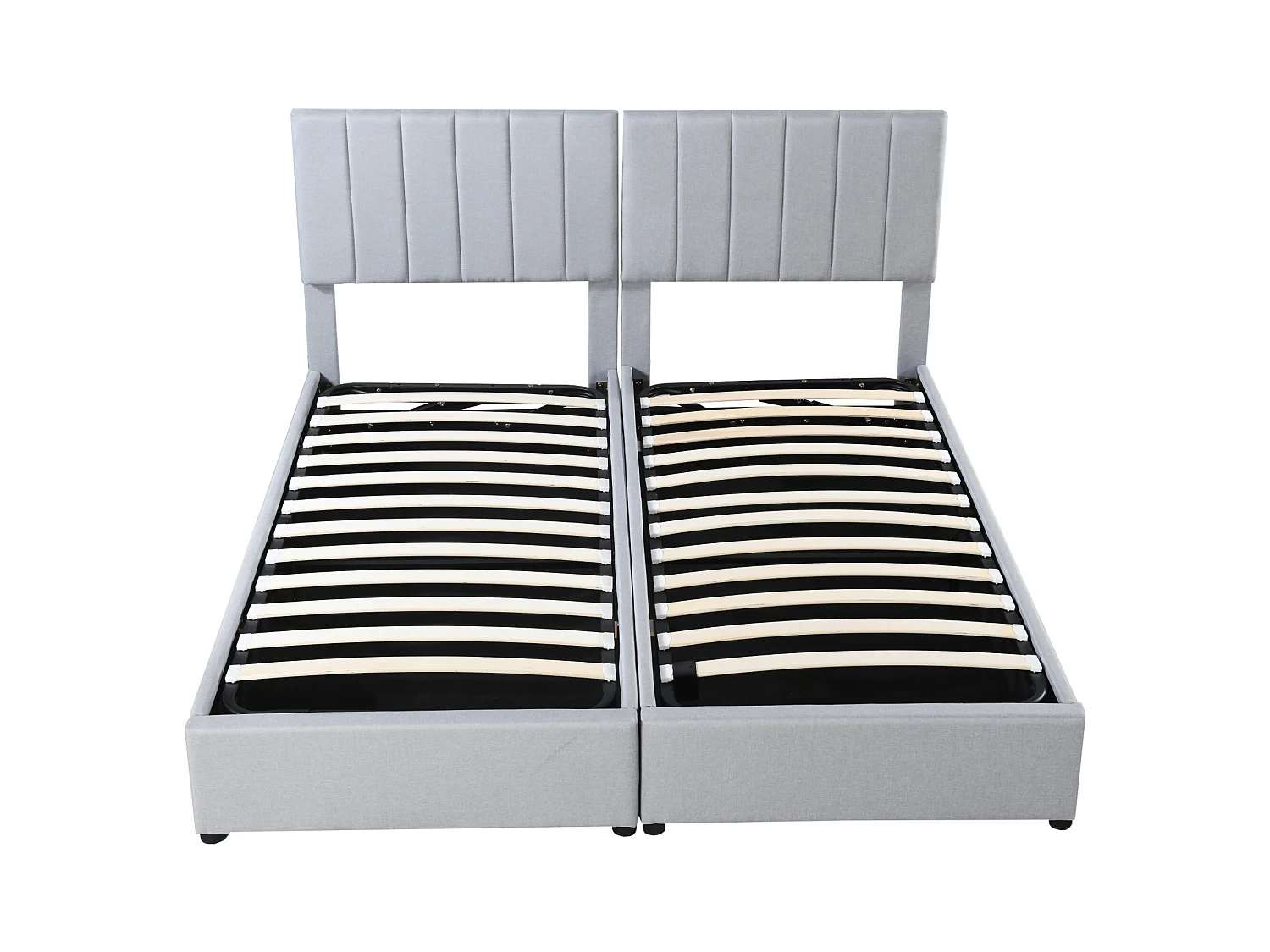 Lit coffre 180x200 cm - Lit adulte avec tête de lit réglable et sommier à lattes - lin gris - sans matelas