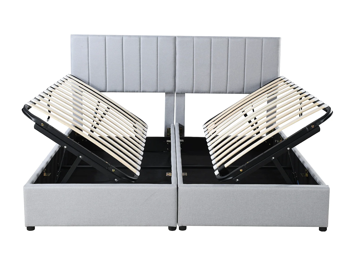 Lit coffre 180x200 cm - Lit adulte avec tête de lit réglable et sommier à lattes - lin gris - sans matelas