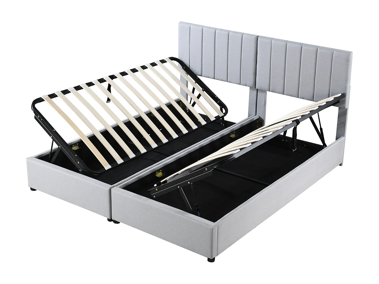 Lit coffre 180x200 cm - Lit adulte avec tête de lit réglable et sommier à lattes - lin gris - sans matelas