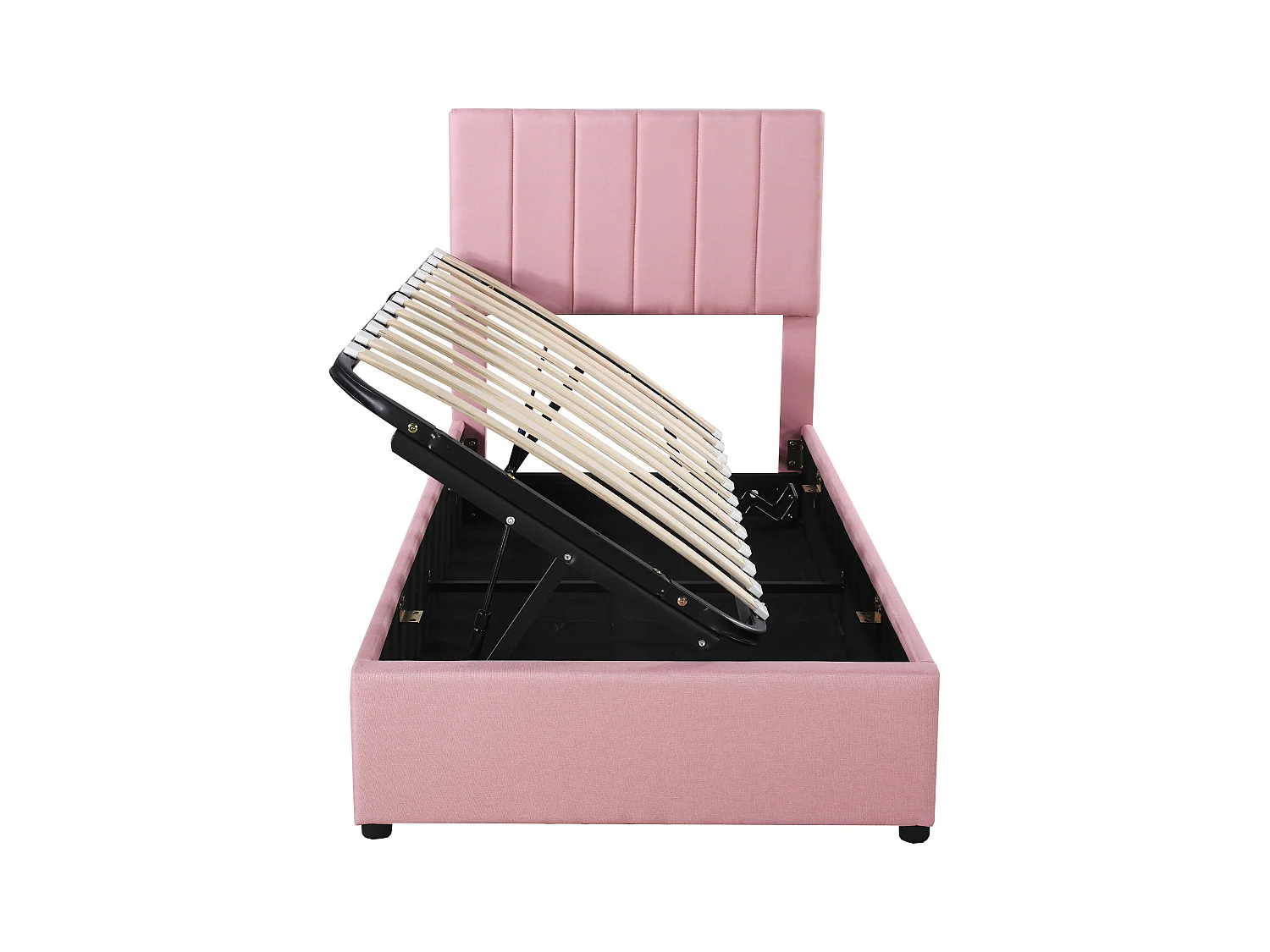 Lit coffre 90x200 cm - Lit enfant avec tête de lit réglable et sommier à lattes - lin rose - sans matelas