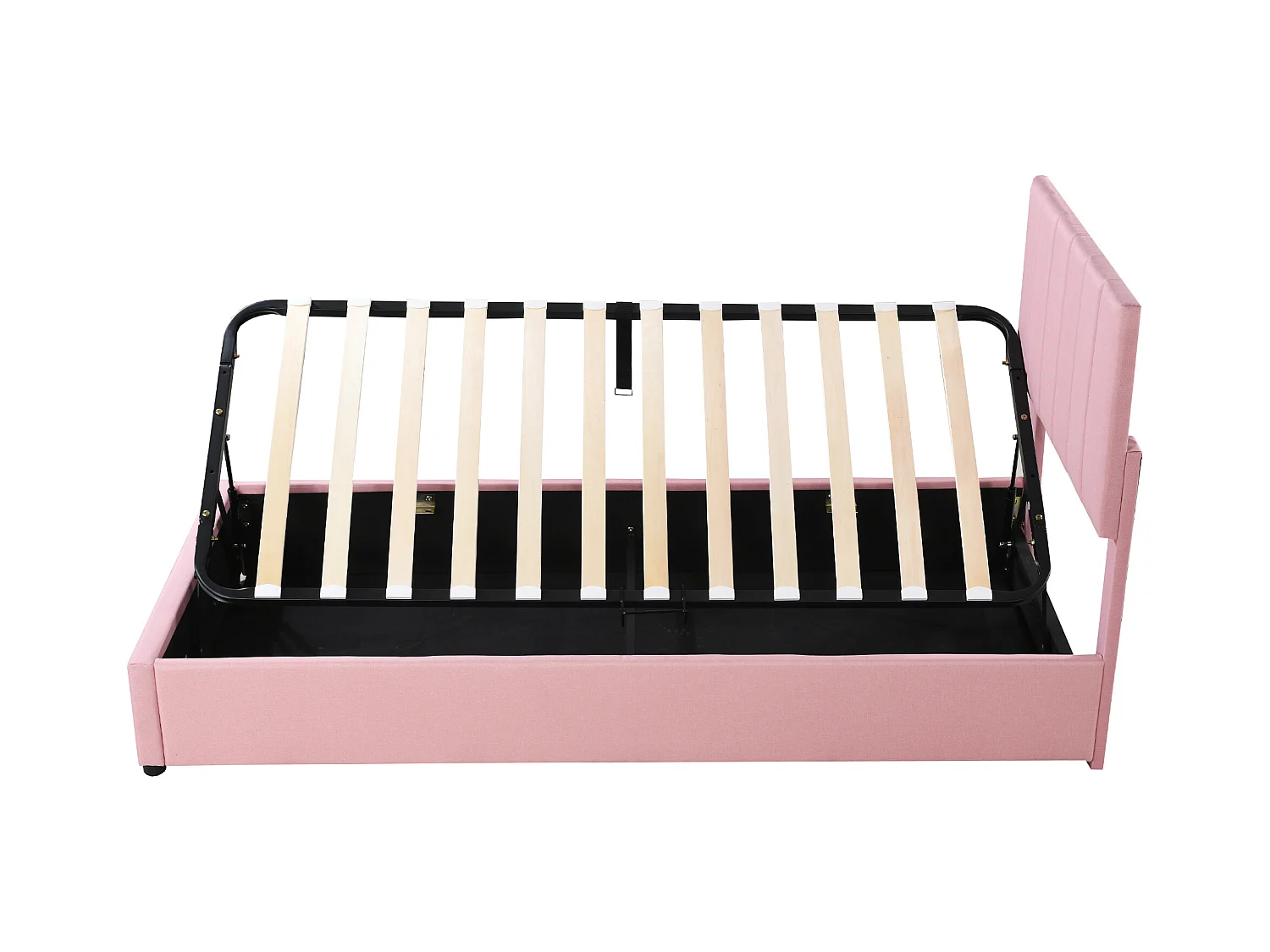 Lit coffre 90x200 cm - Lit enfant avec tête de lit réglable et sommier à lattes - lin rose - sans matelas