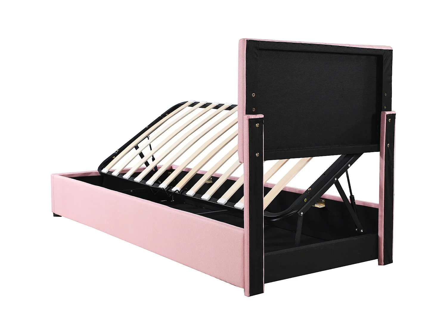 Lit coffre 90x200 cm - Lit enfant avec tête de lit réglable et sommier à lattes - lin rose - sans matelas