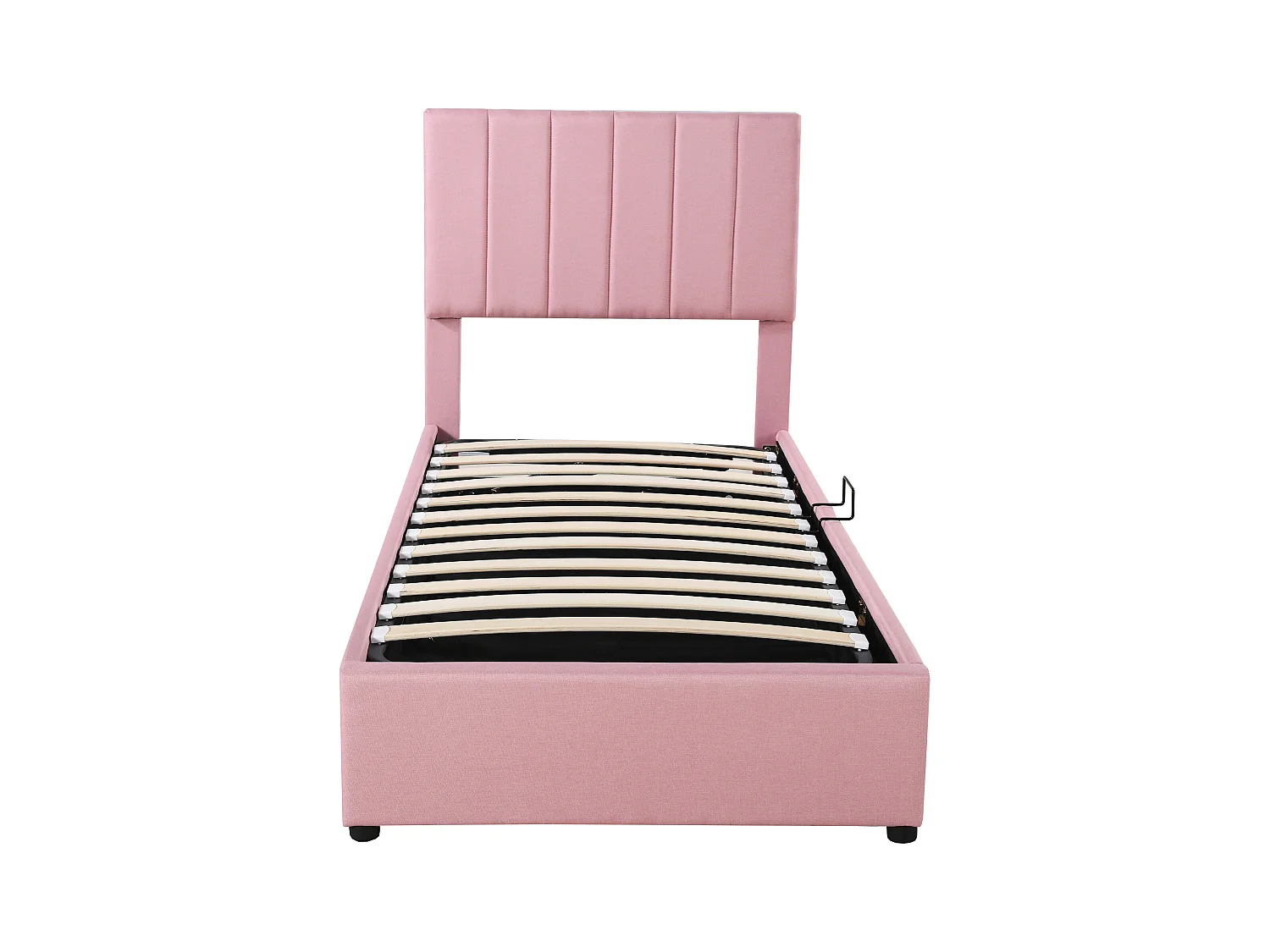 Lit coffre 90x200 cm - Lit enfant avec tête de lit réglable et sommier à lattes - lin rose - sans matelas
